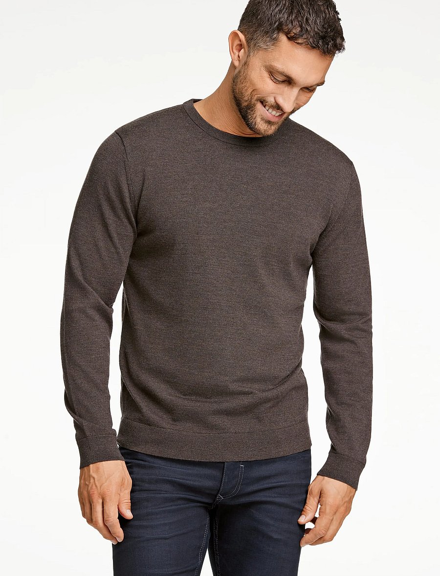 Lindbergh Black - 100 % merino crew neck knit - round necks - dk brown mel - 3