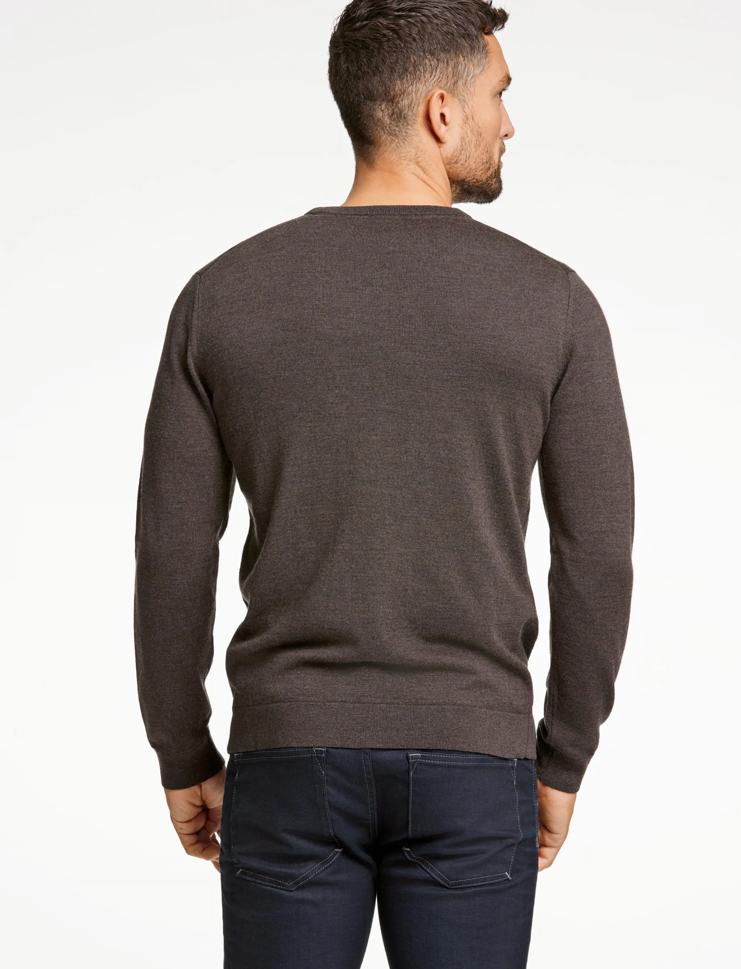 Lindbergh Black - 100 % merino crew neck knit - rundhals - dk brown mel - 4