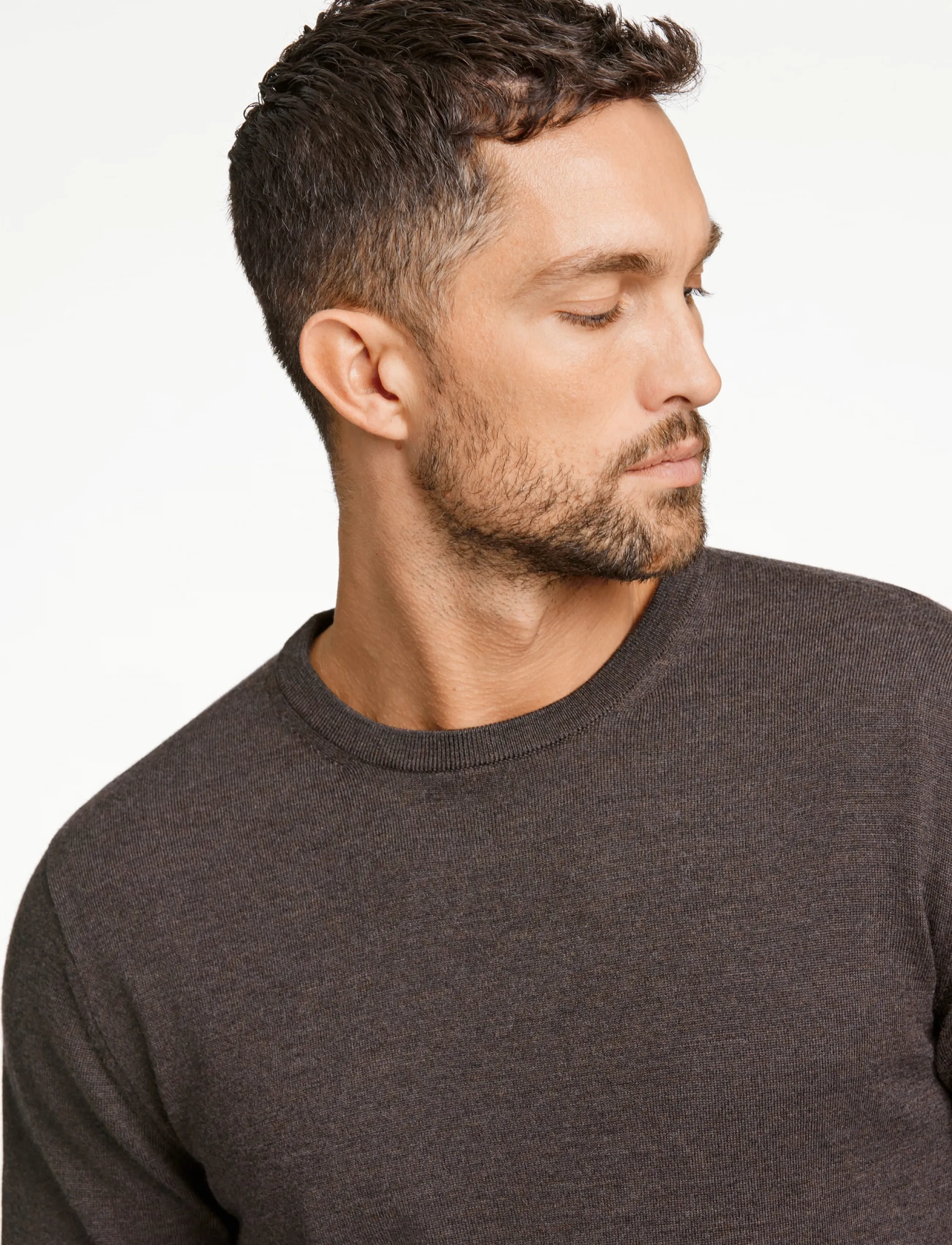 Lindbergh Black - 100 % merino crew neck knit - rundhals - dk brown mel - 5