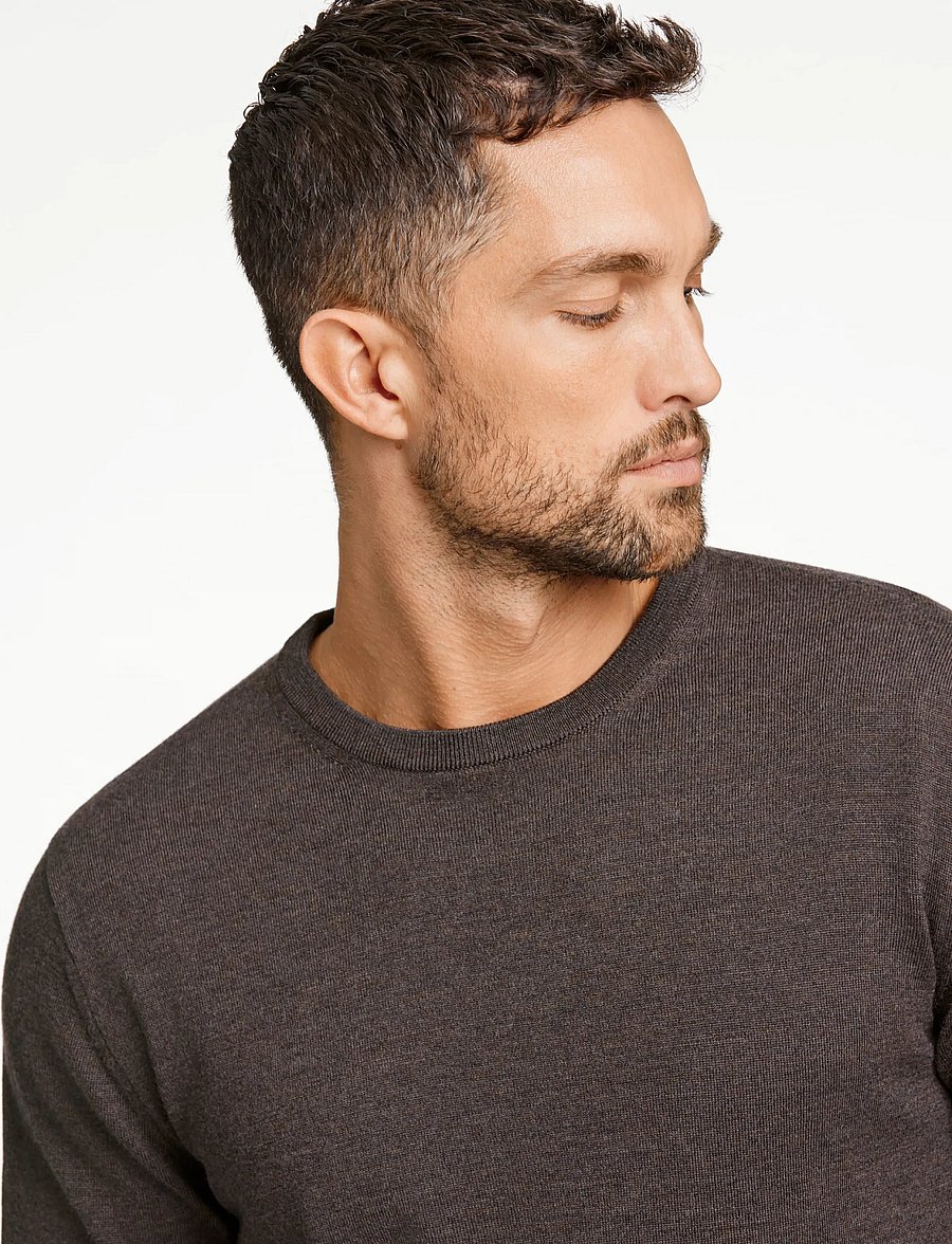 Lindbergh Black - 100 % merino crew neck knit - round necks - dk brown mel - 5