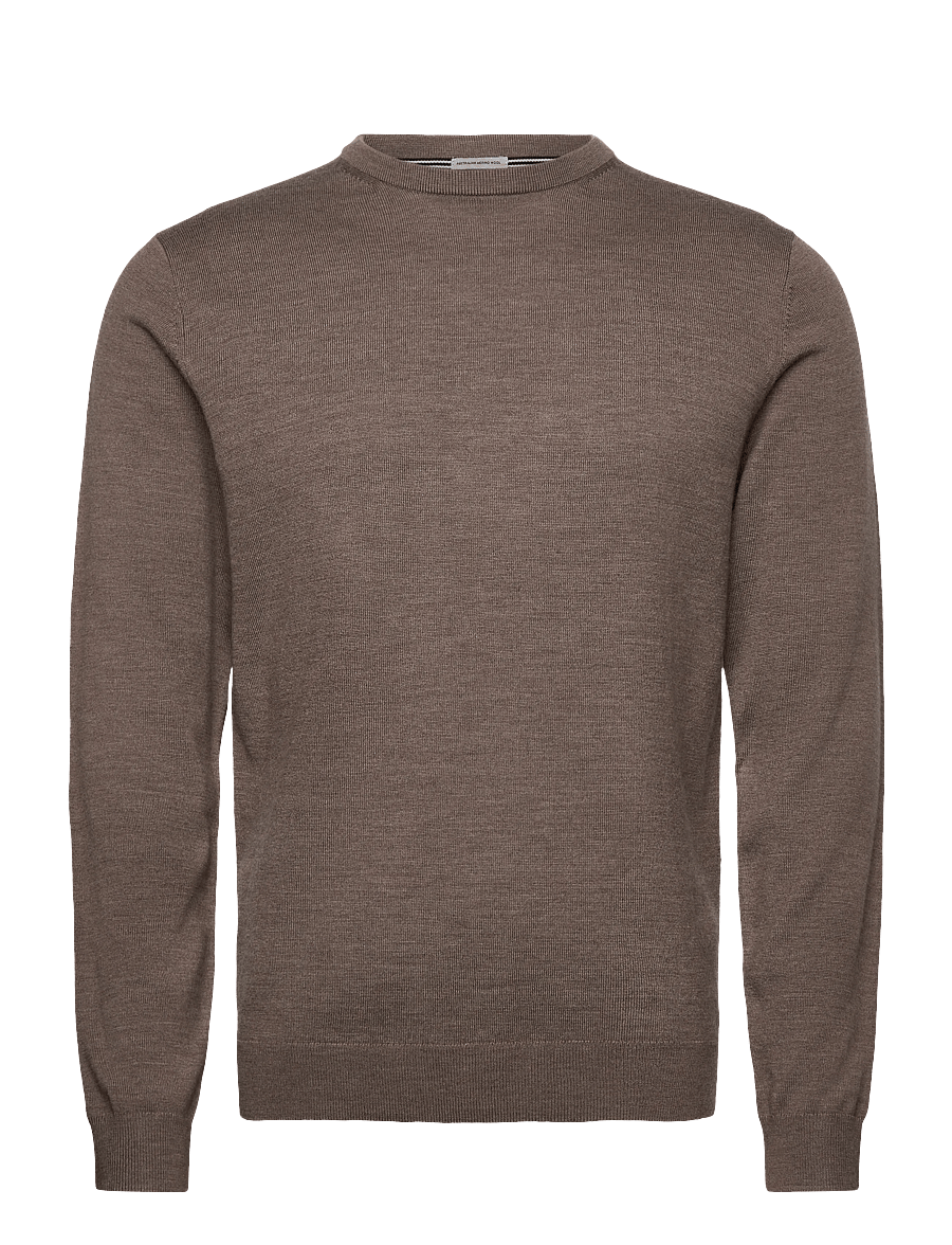 Lindbergh Black - 100 % merino crew neck knit - rund hals - dk sand mel - 1