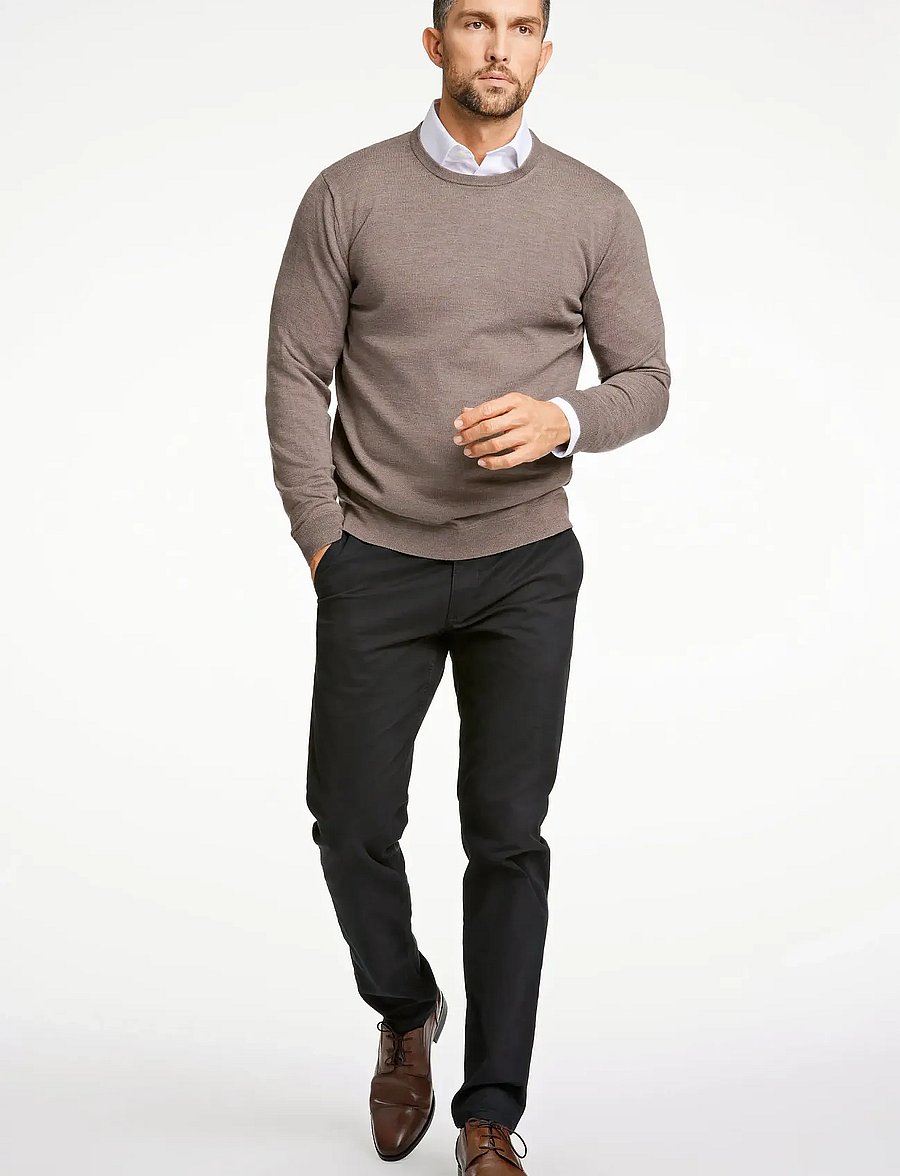 Lindbergh Black - 100 % merino crew neck knit - rund hals - dk sand mel - 0