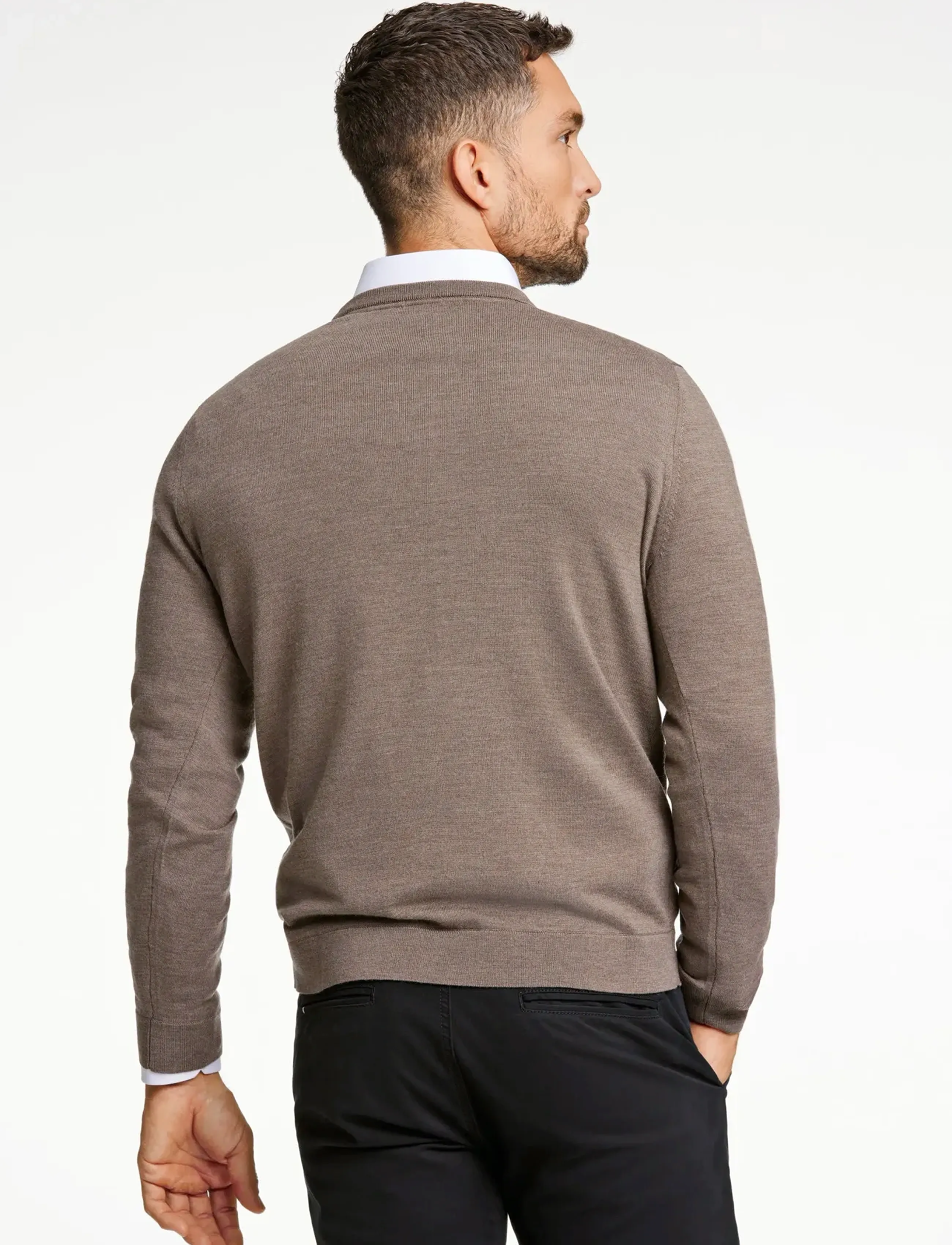 Lindbergh Black - 100 % merino crew neck knit - rund hals - dk sand mel - 3