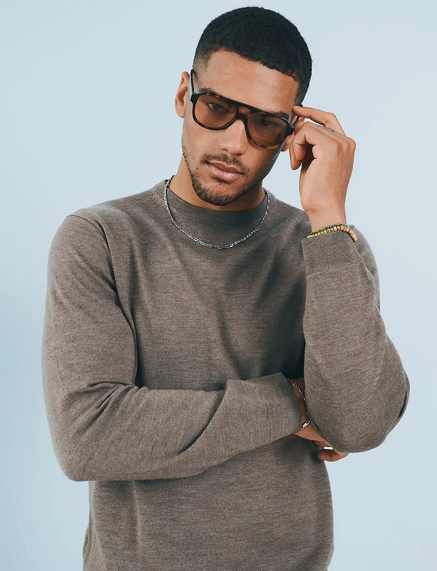 Lindbergh Black - 100 % merino crew neck knit - rund hals - dk sand mel - 4