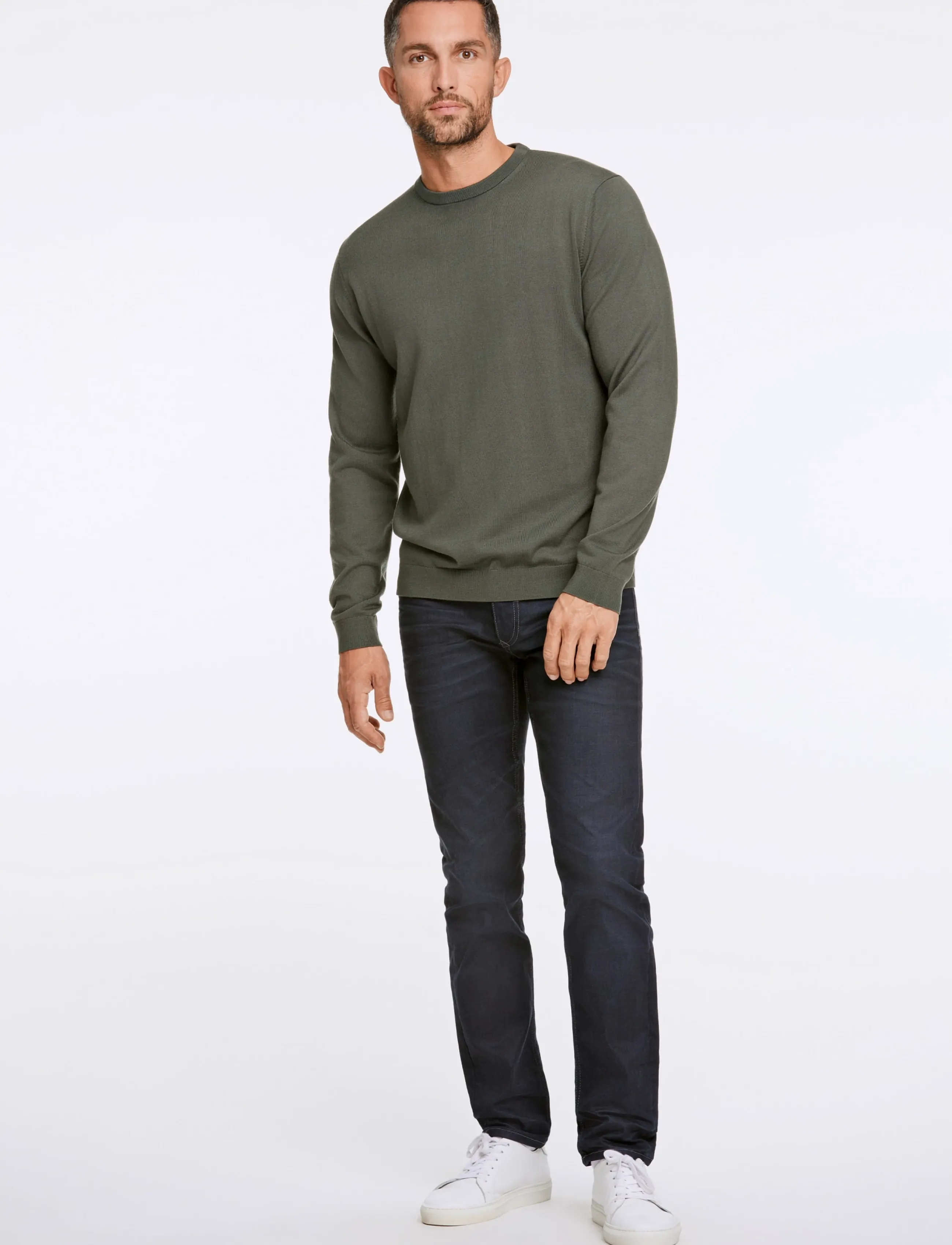 Lindbergh Black 100 % Merino Crew Neck Knit, Mænd, Rundhalset Striktrøje, Kakigrøn, Str: XXXL