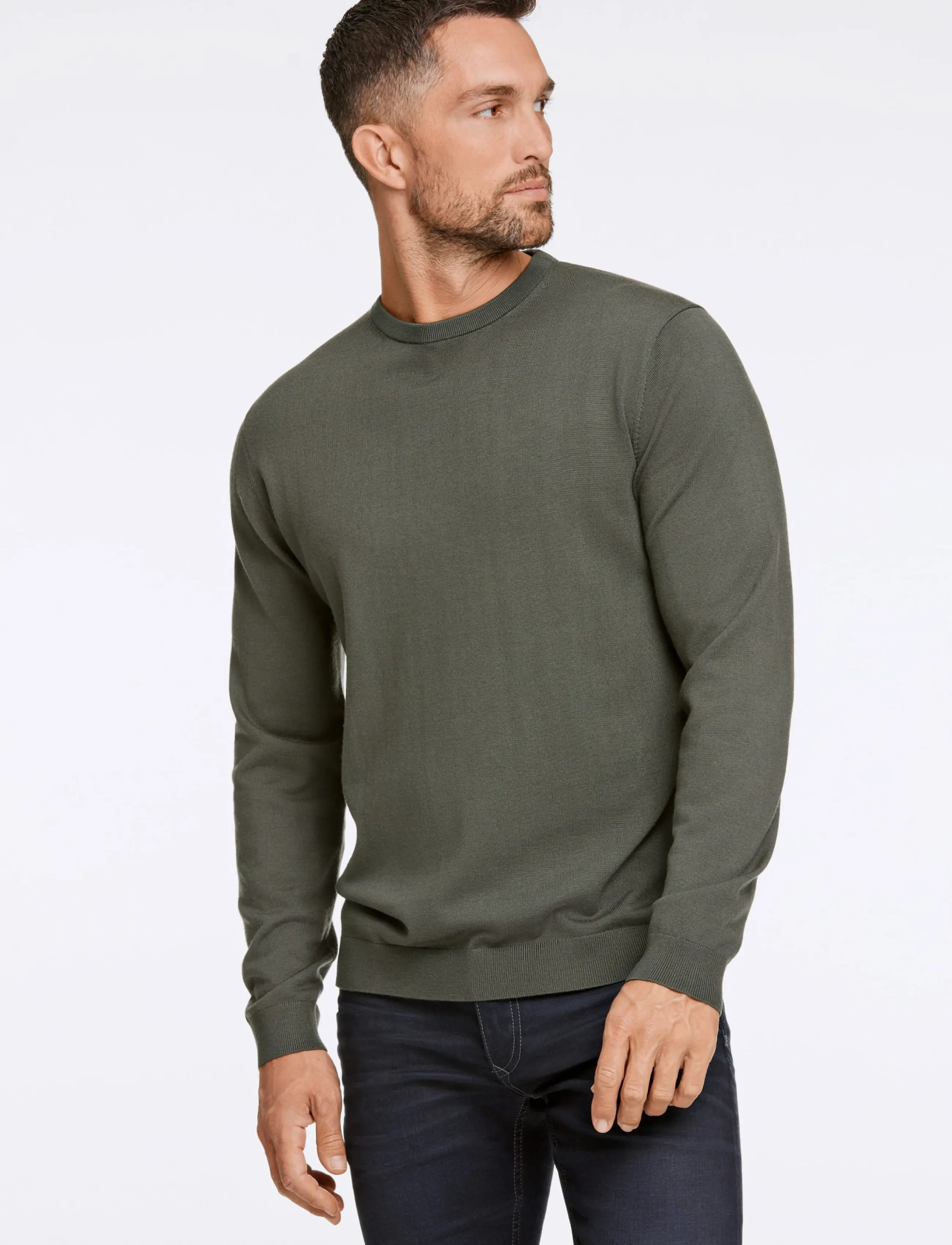 Lindbergh Black - 100 % merino crew neck knit - rundhals - dusty army - 3