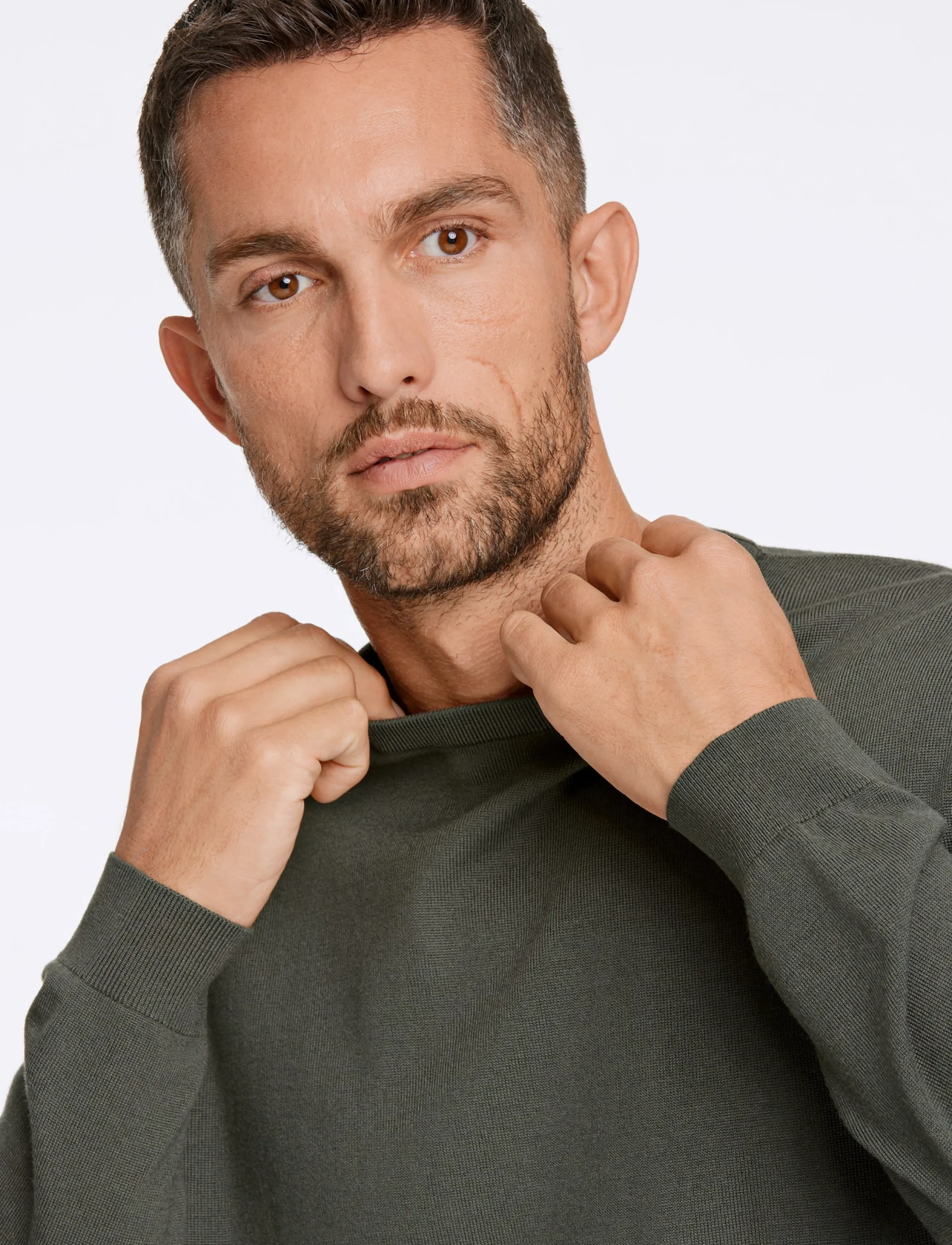 Lindbergh Black - 100 % merino crew neck knit - rundhals - dusty army - 5