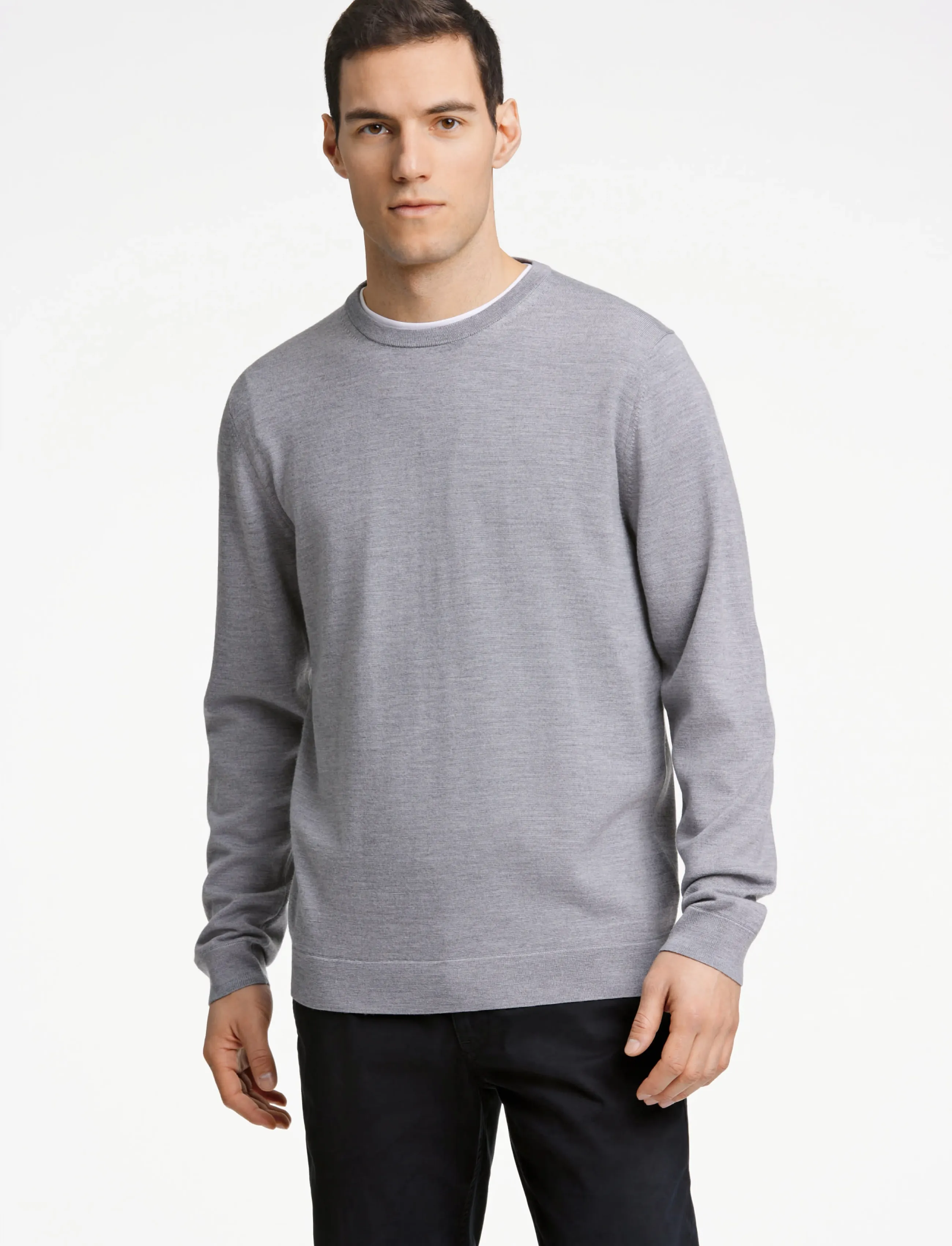Lindbergh Black - 100 % merino crew neck knit - rundhals - grey mel - 3