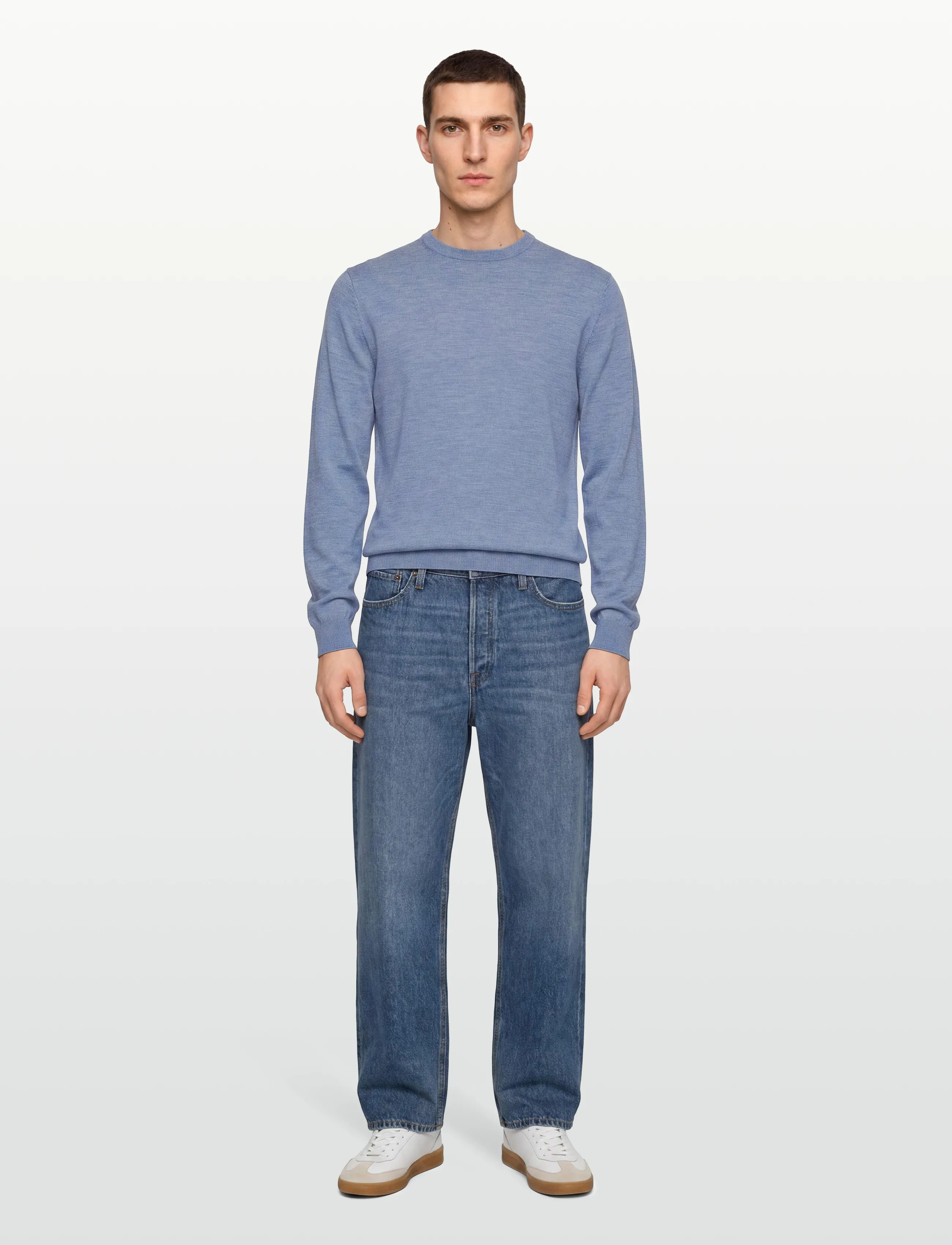 Lindbergh Black - 100 % merino crew neck knit - rund hals - lt blue mel - 0