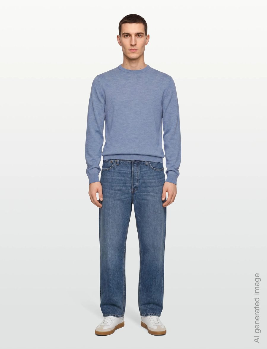 Lindbergh Black - 100 % merino crew neck knit - rund hals - lt blue mel - 0