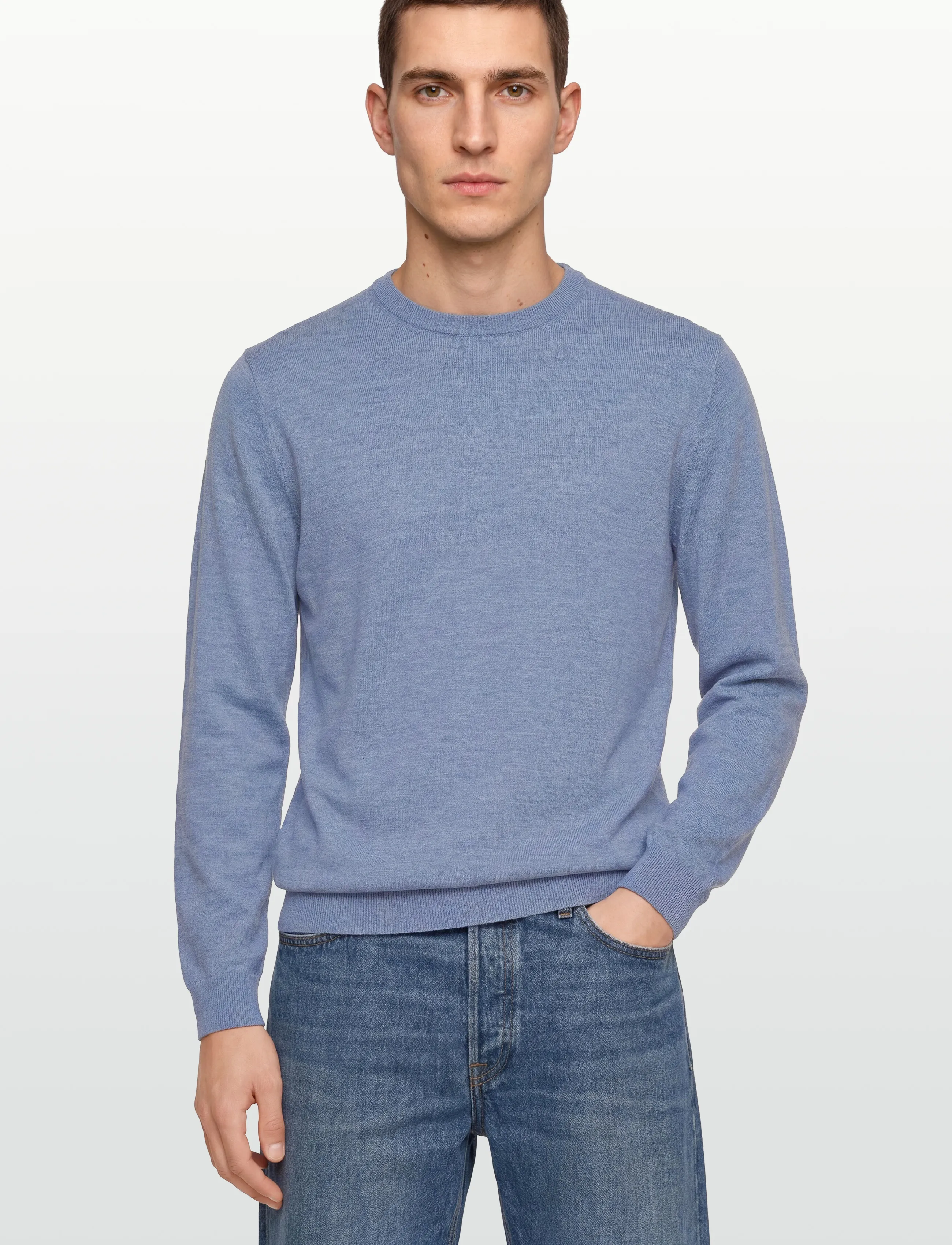 Lindbergh Black - 100 % merino crew neck knit - rundhals - lt blue mel - 3