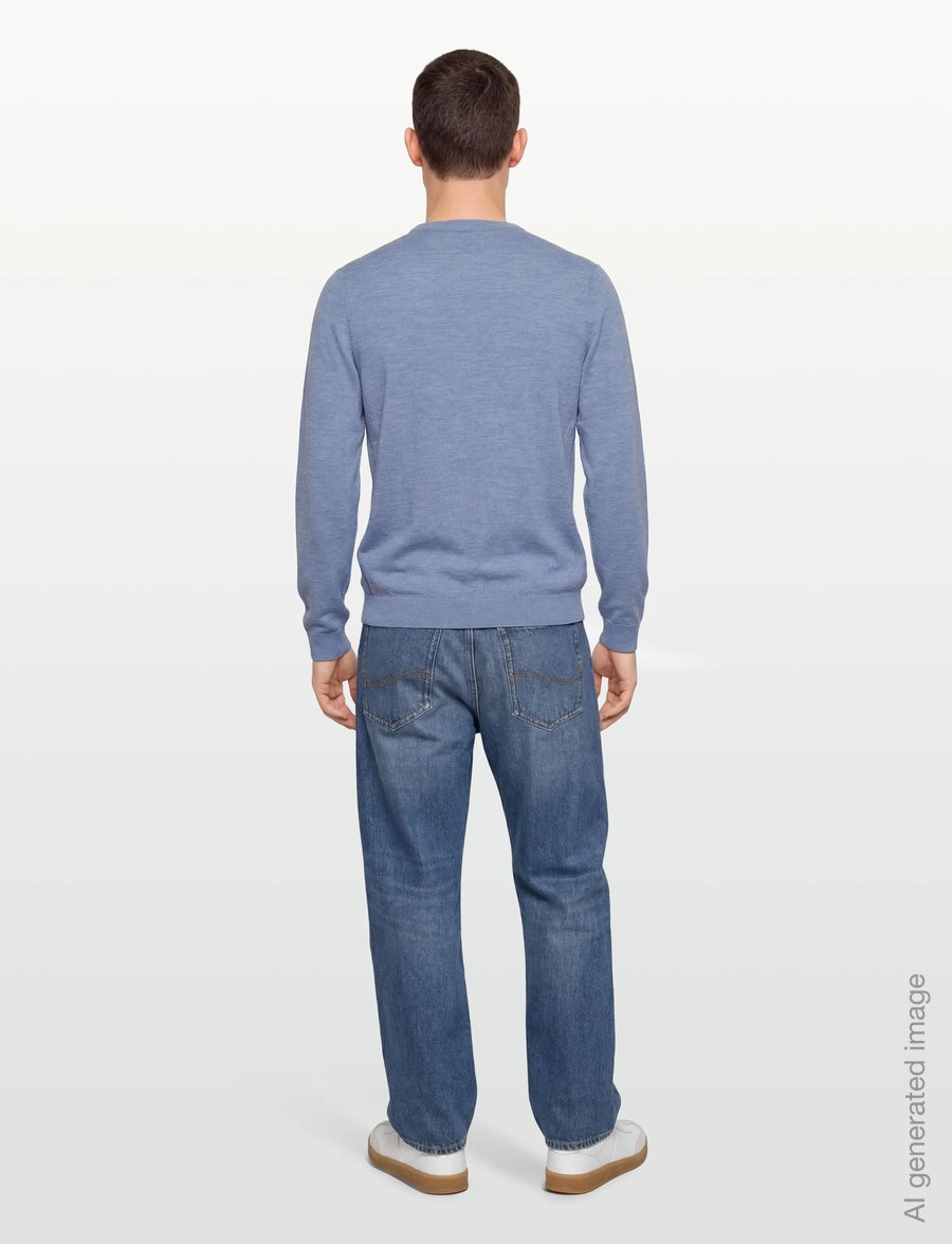 Lindbergh Black - 100 % merino crew neck knit - rund hals - lt blue mel - 4