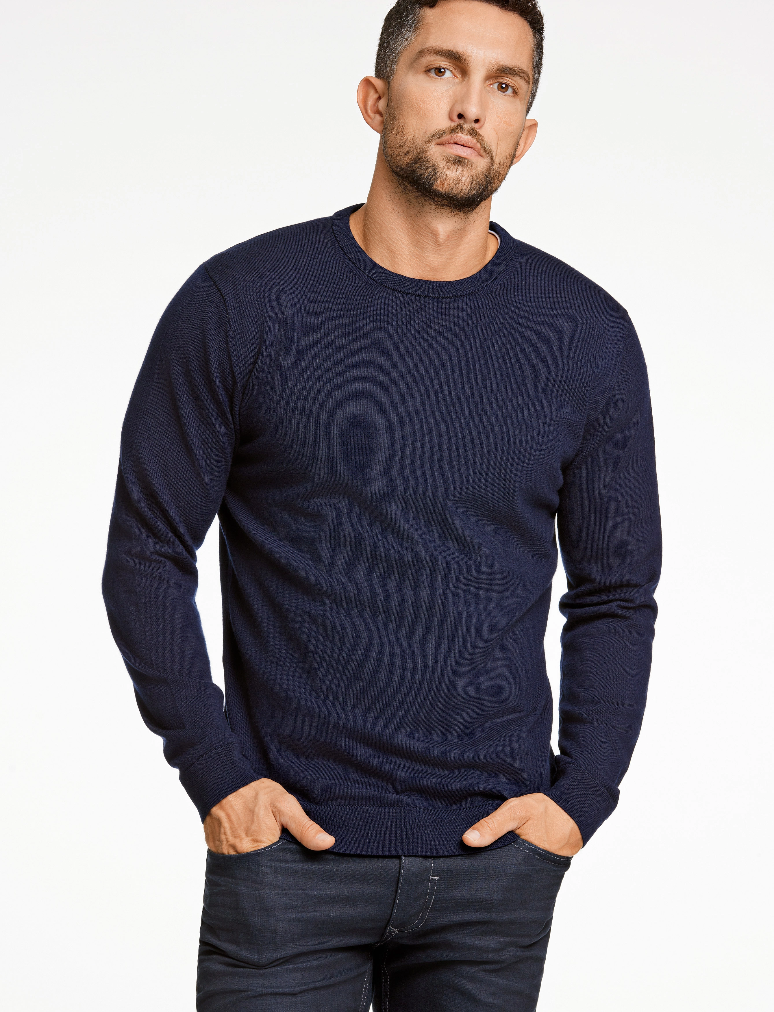Lindbergh Black 100 % Merino Crew Neck Knit, XXL, Knitwear, Marineblau - Round Necks, Männerswear