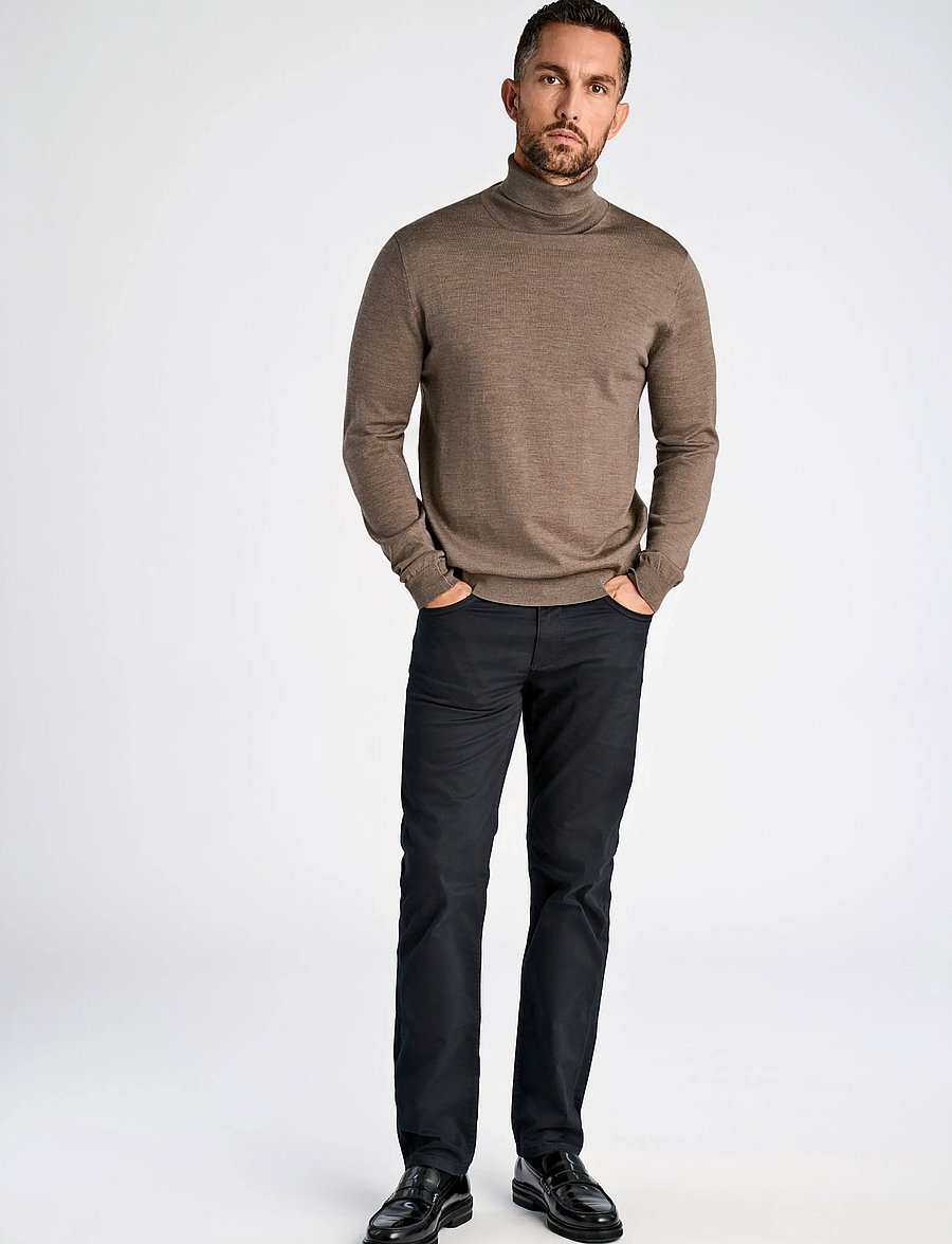 Lindbergh Black - 100 % merino roll neck knit - rollkragenpullover - dk sand mel - 0