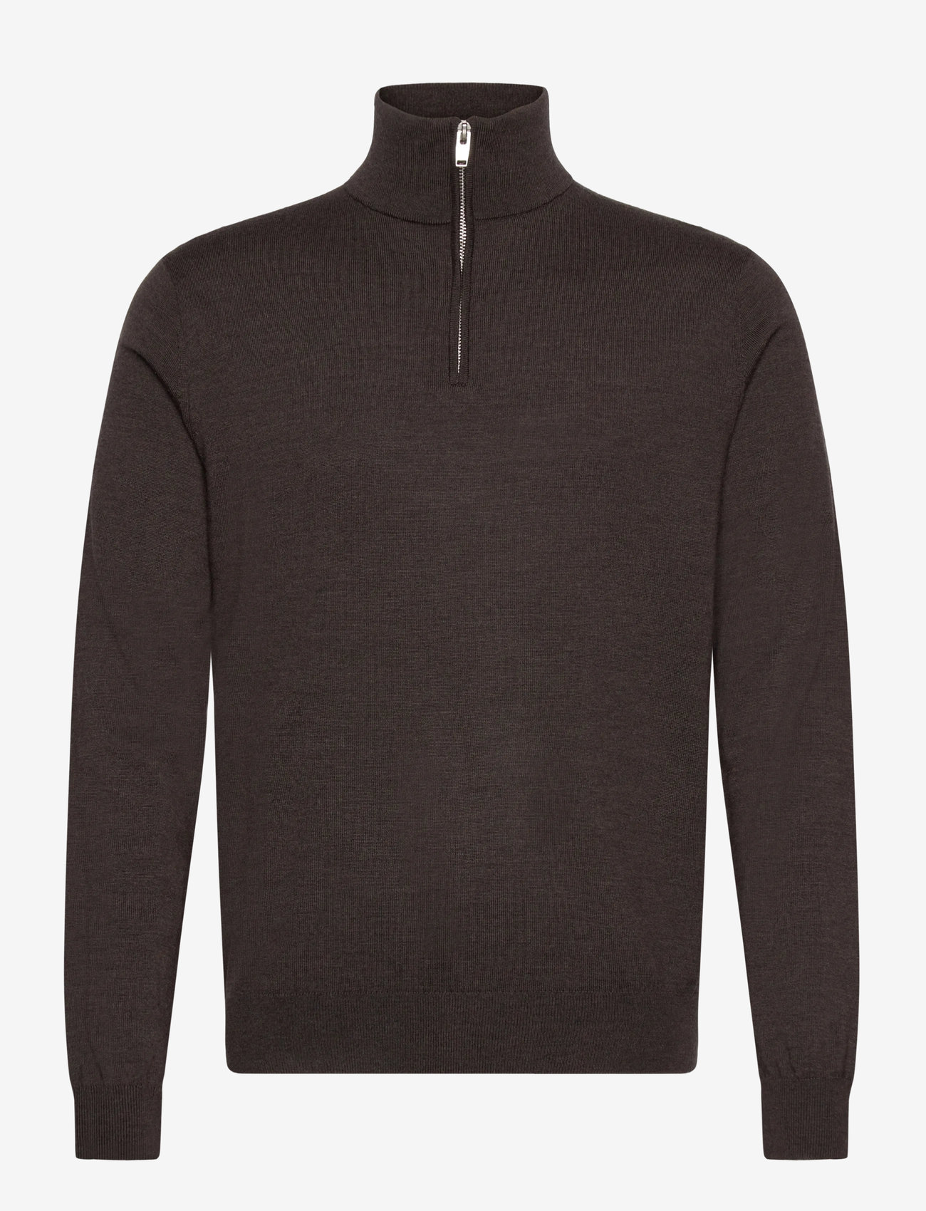 Lindbergh Black - 100% merino half zip knit - pullover mit halbem reißverschluss - dk brown mel - 0