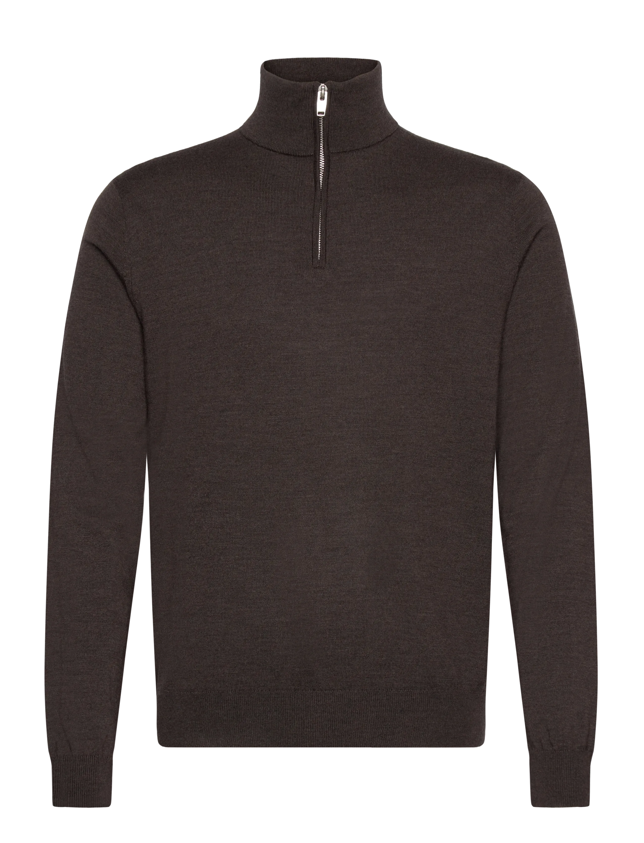 Lindbergh Black 100% merino half zip knit - Strickmode - DK BROWN MEL / brown