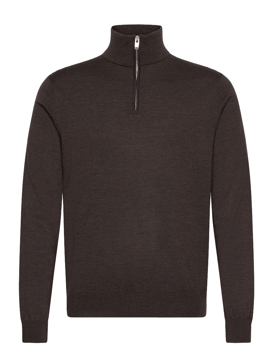 Lindbergh Black - 100% merino half zip knit - half zip jumpers - dk brown mel - 0