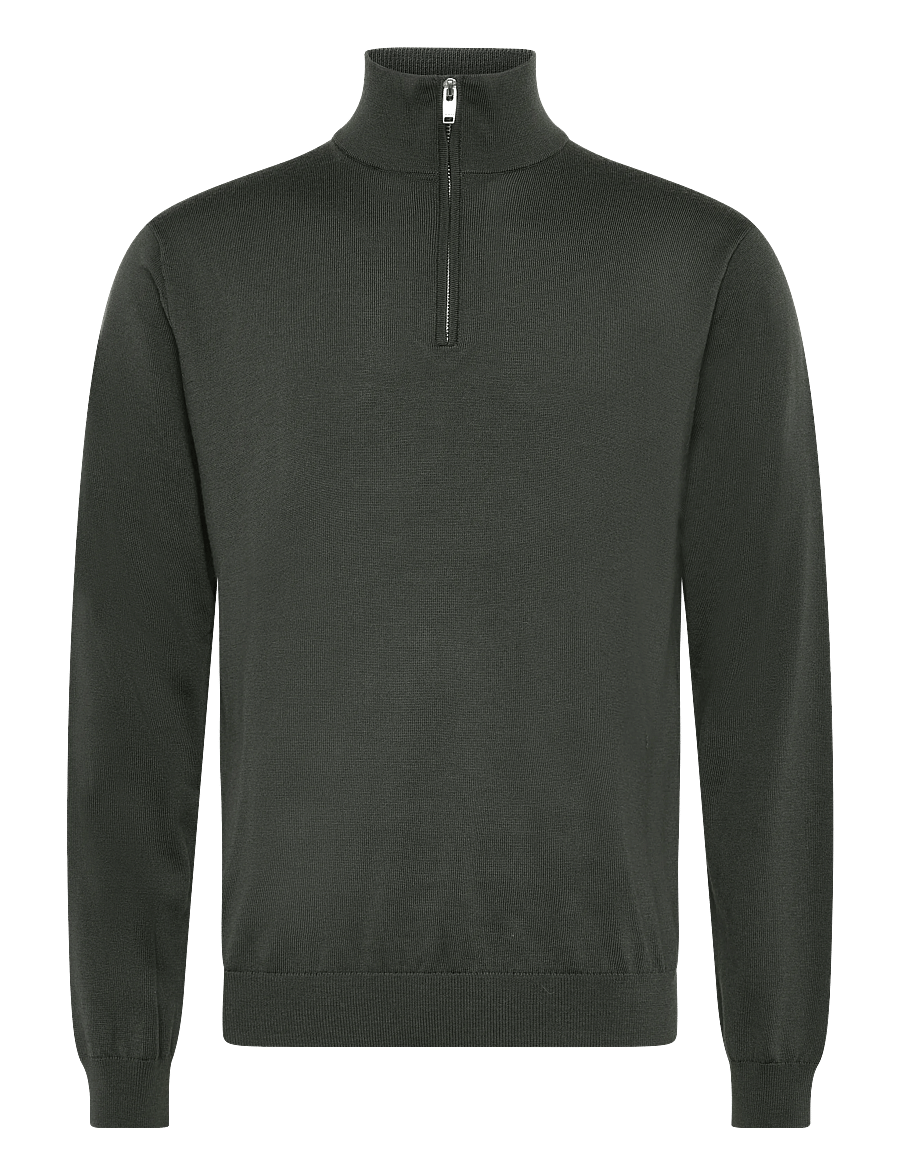 Lindbergh Black - 100% merino half zip knit - pullover mit halbem reißverschluss - dusty army - 1