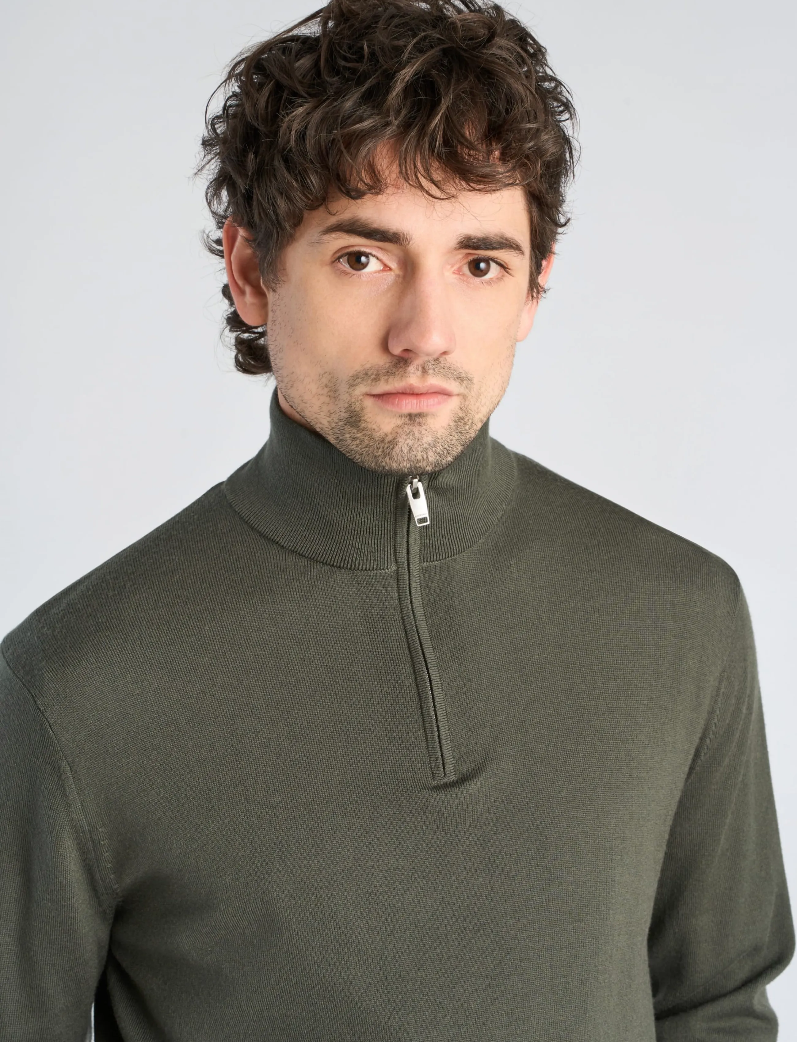 Lindbergh Black - 100% merino half zip knit - pullover mit halbem reißverschluss - dusty army - 5