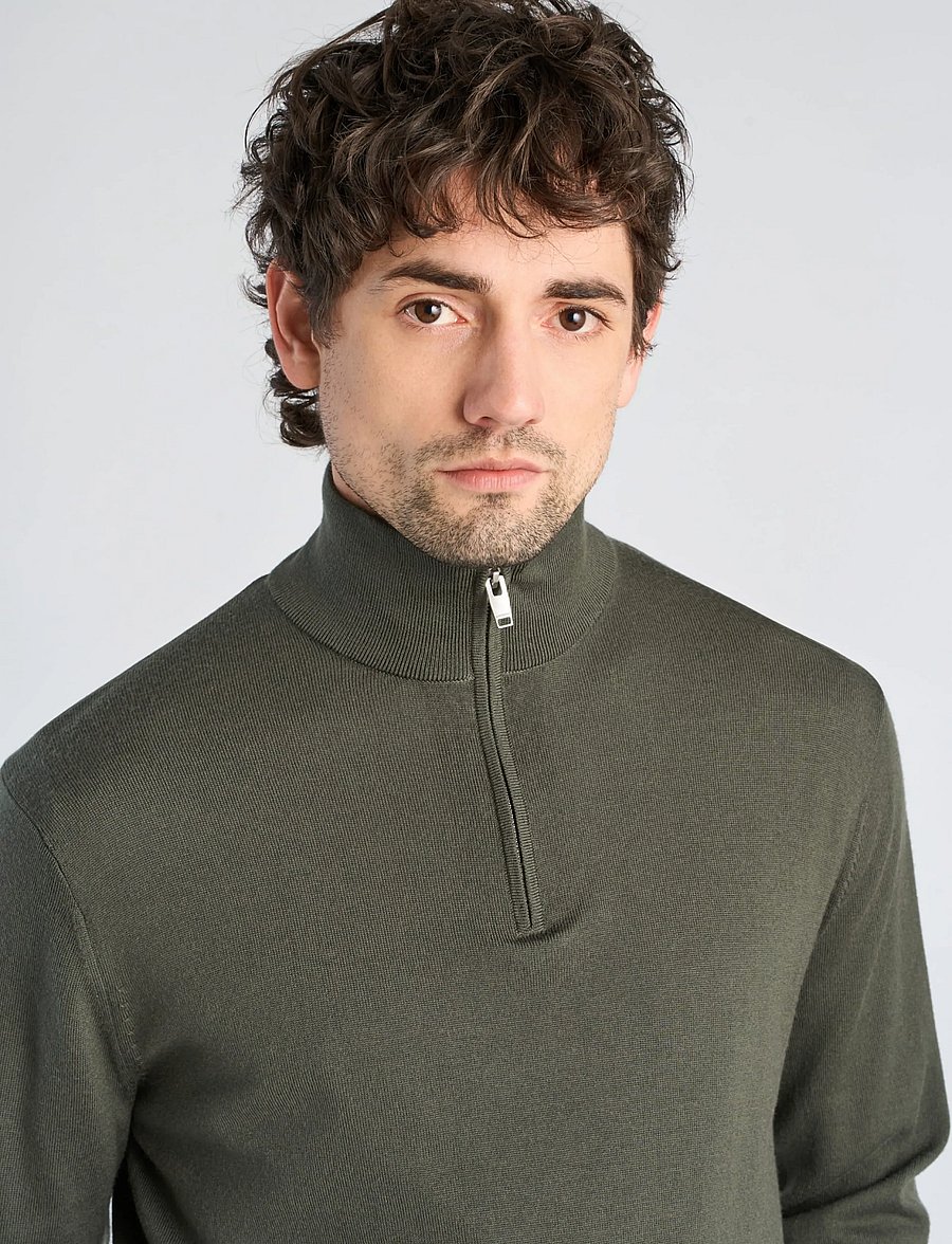 Lindbergh Black - 100% merino half zip knit - pullover mit halbem reißverschluss - dusty army - 5