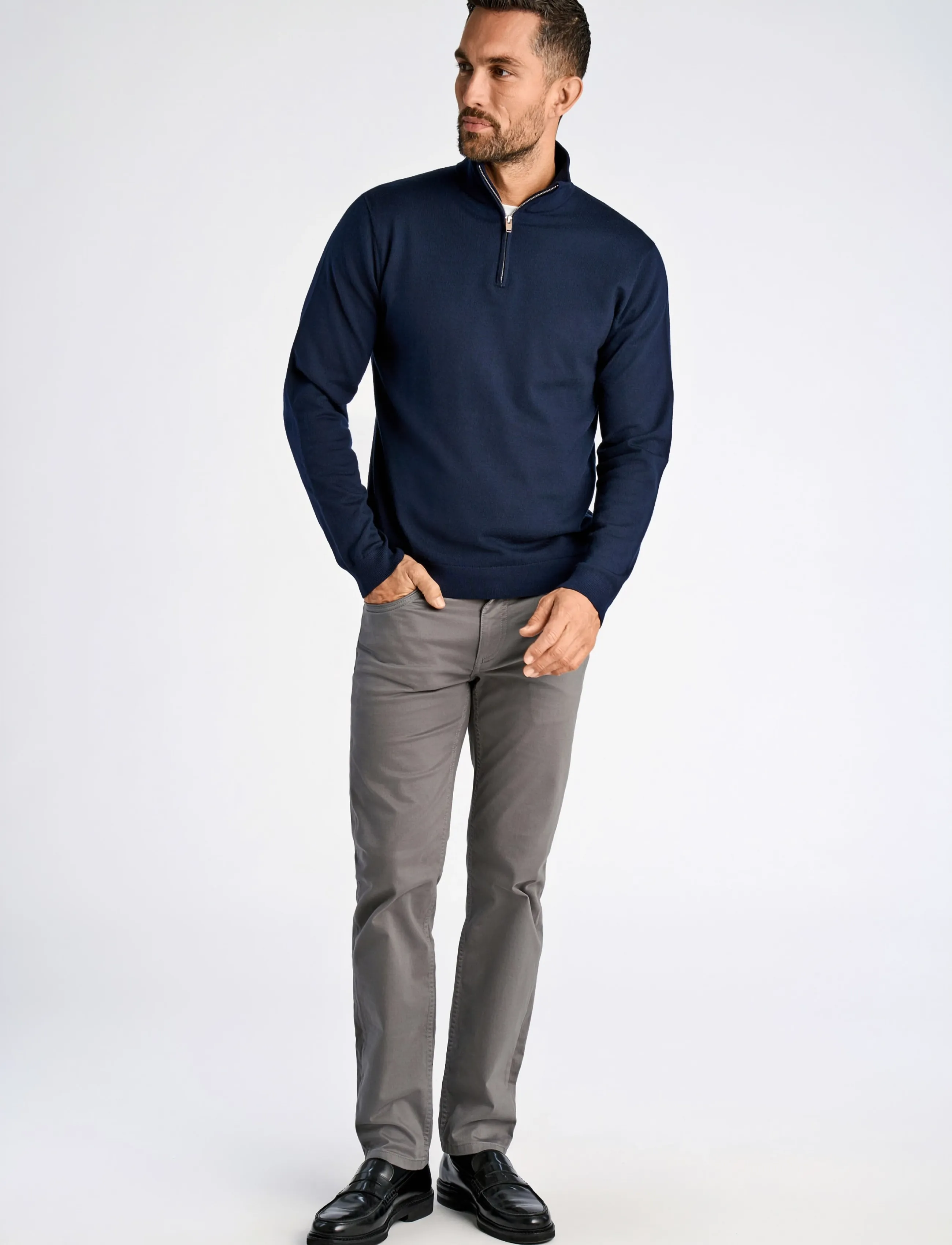 Lindbergh Black 100% Merino Half Zip Knit, L, Knitwear, Marineblau - Jumpers, Männerswear