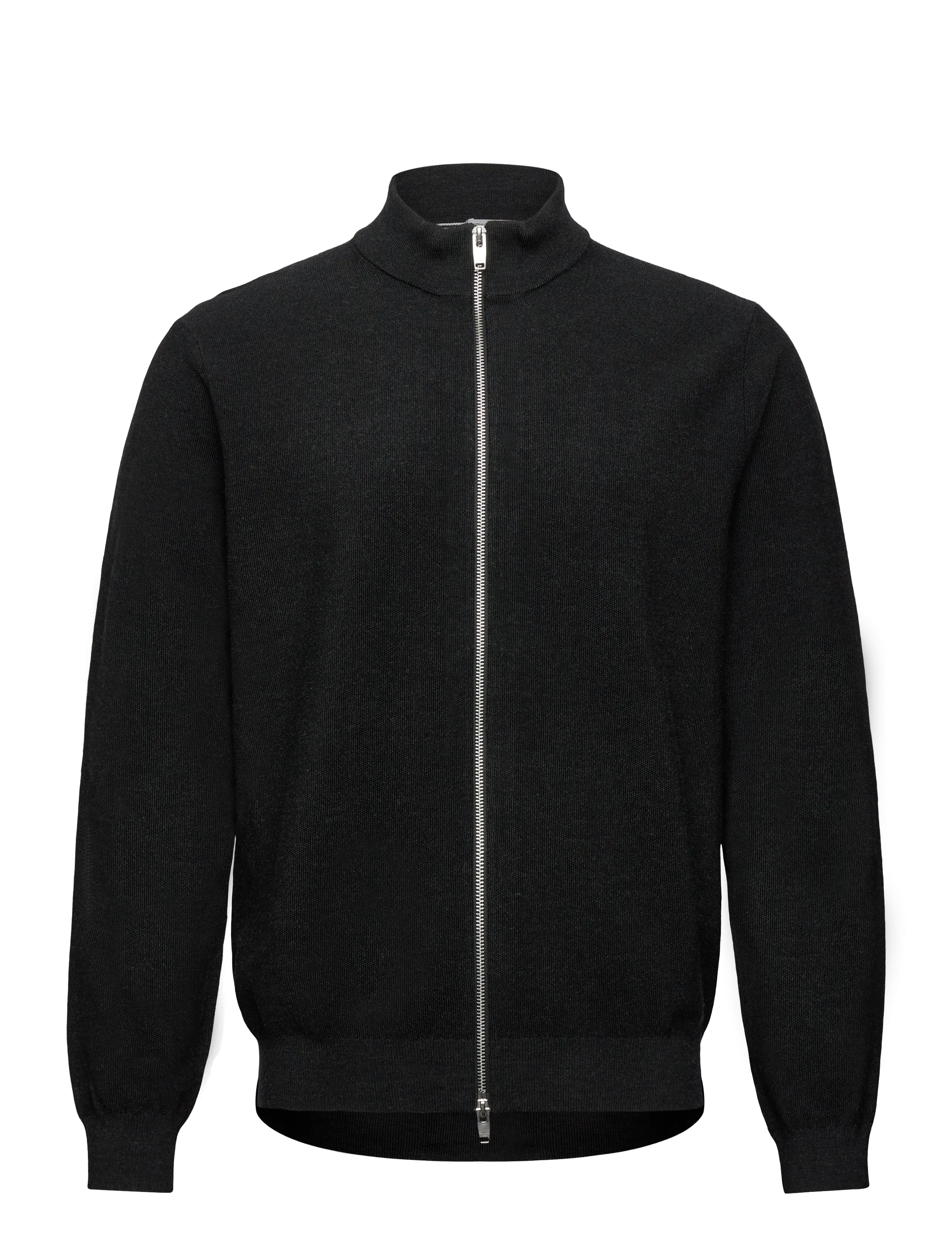 Lindbergh Black 100% merino zip through knit - Full Zip tröjor - BLACK MEL / black