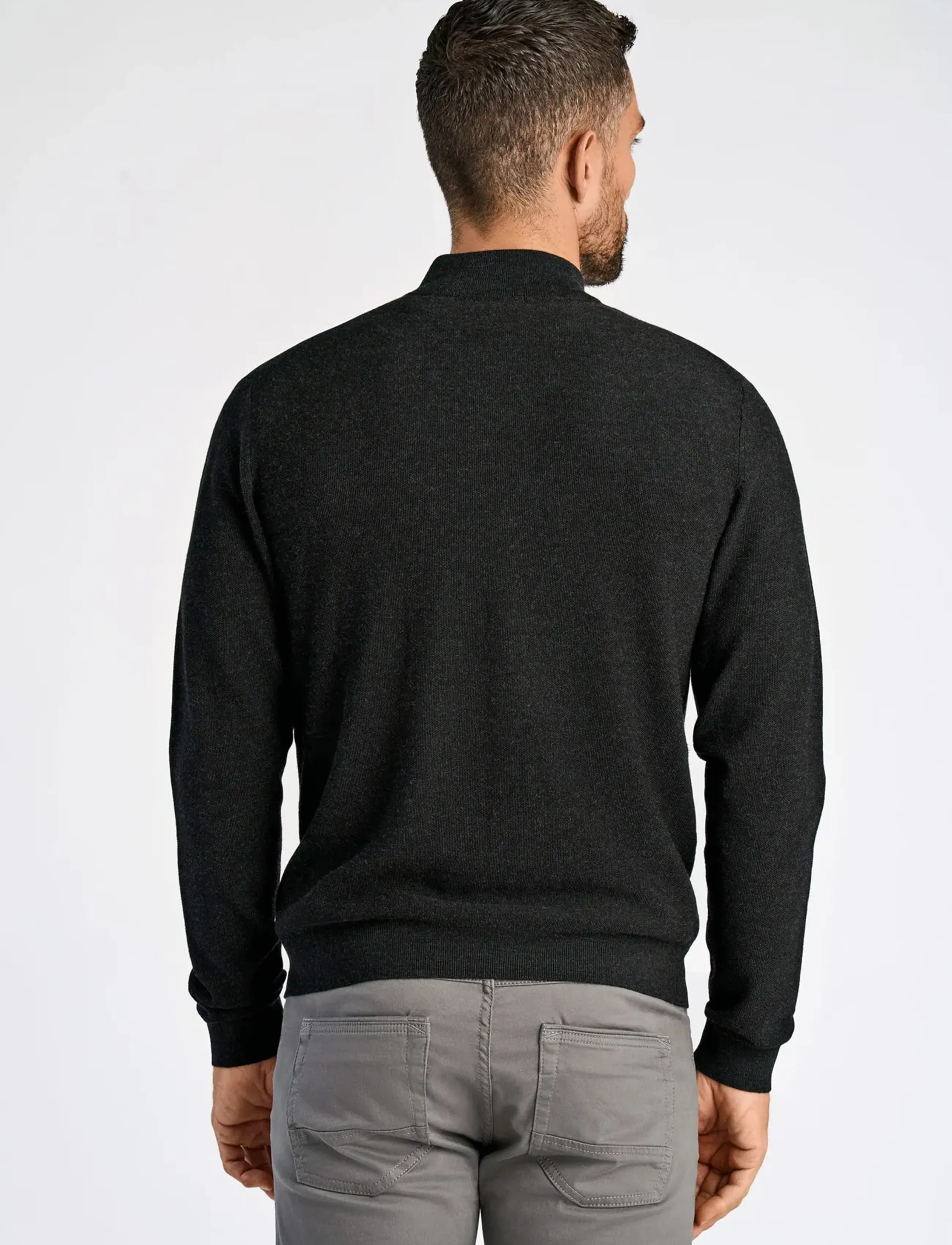 Lindbergh Black - 100% merino zip through knit - black mel - 4