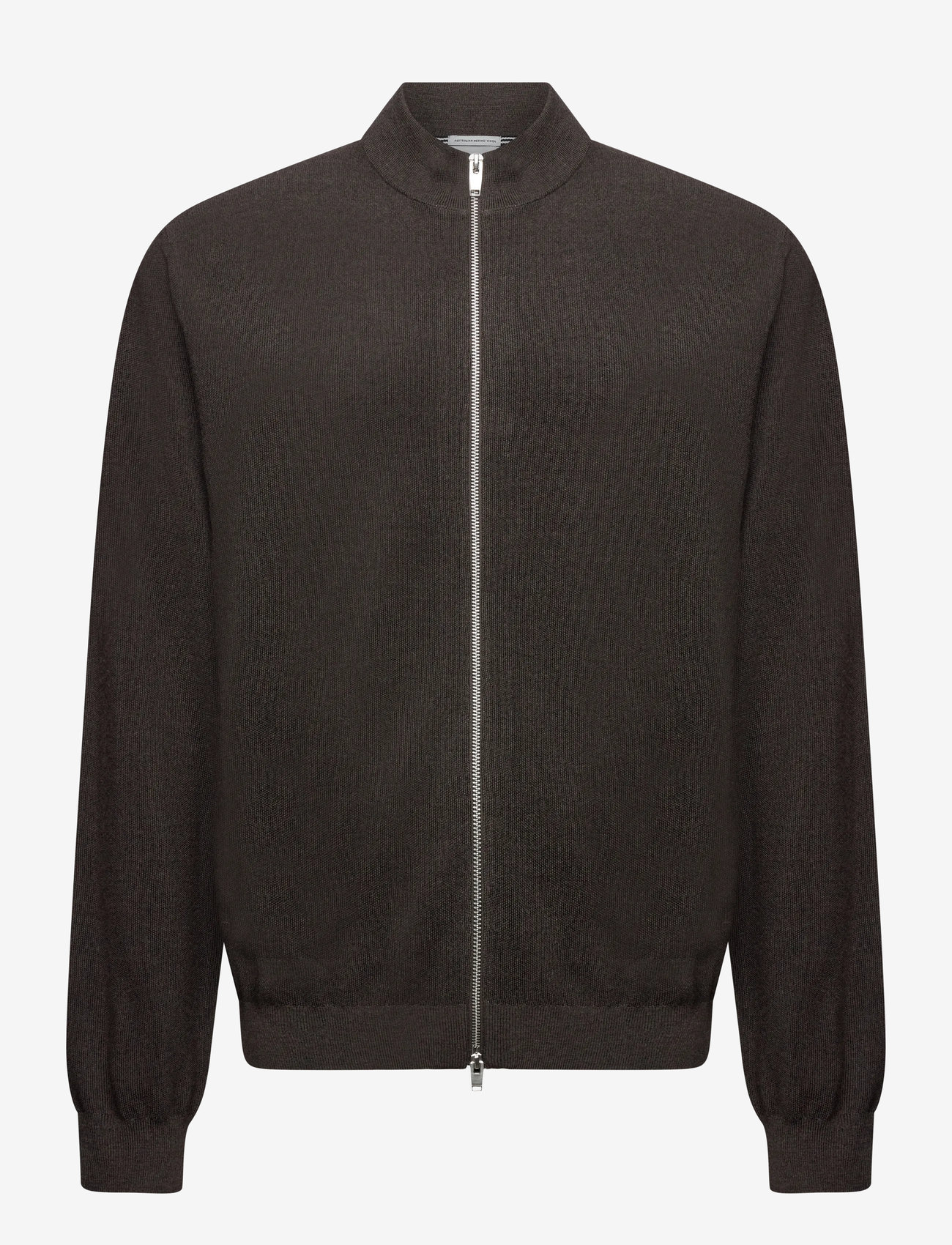 Lindbergh Black - 100% merino zip through knit - pulls zippés - dk brown mel - 1