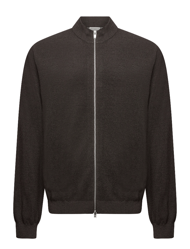 Lindbergh Black - 100% merino zip through knit - pulls zippés - dk brown mel - 1