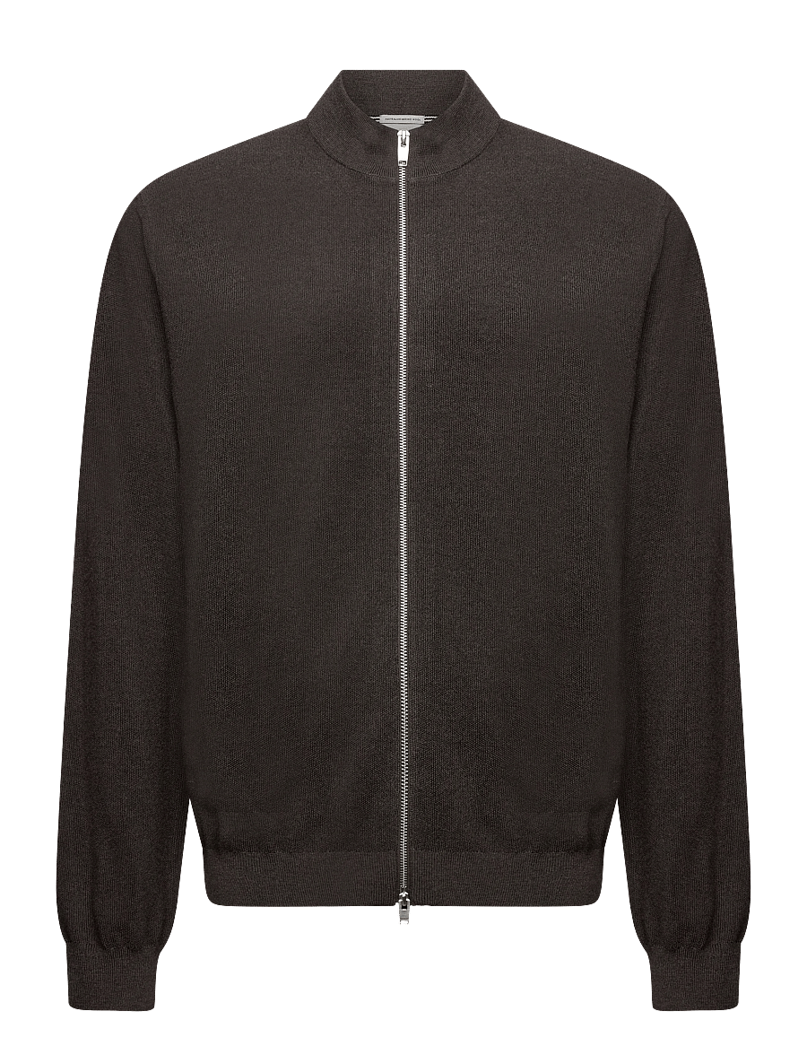 Lindbergh Black - 100% merino zip through knit - dk brown mel - 1