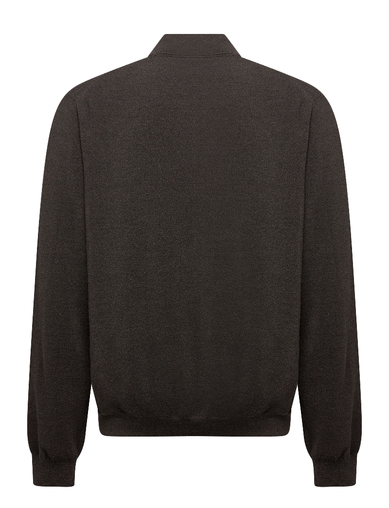 Lindbergh Black - 100% merino zip through knit - pulls zippés - dk brown mel - 2