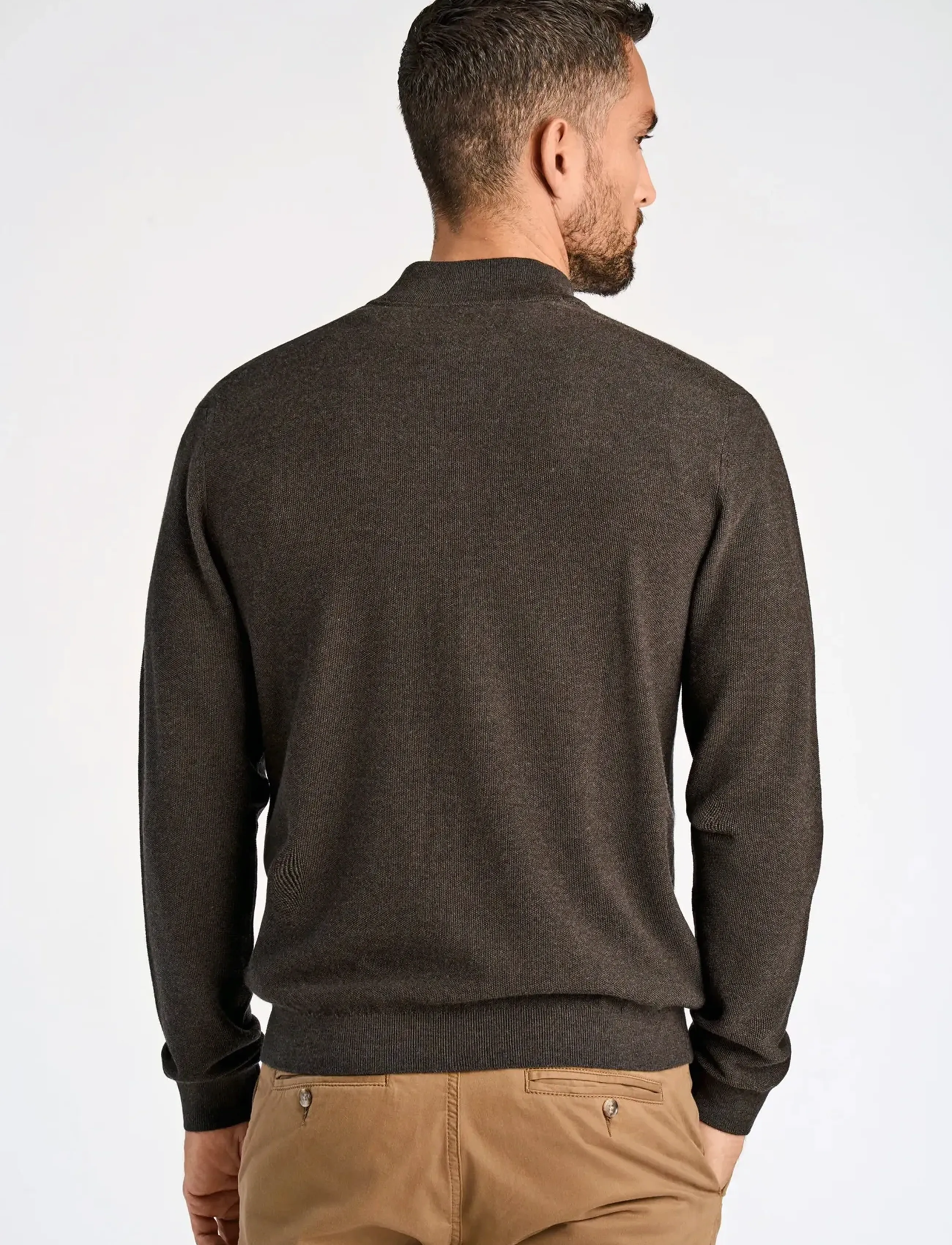 Lindbergh Black - 100% merino zip through knit - dk brown mel - 4