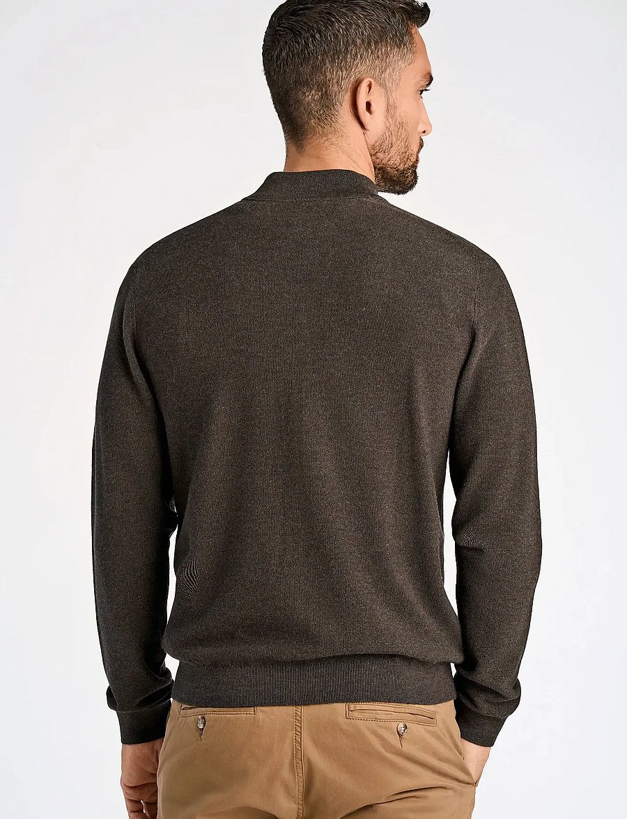 Lindbergh Black - 100% merino zip through knit - dk brown mel - 4
