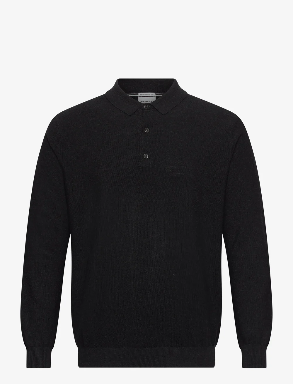 Lindbergh Black - 100% merino polo knit - knitted polos - black mel - 0