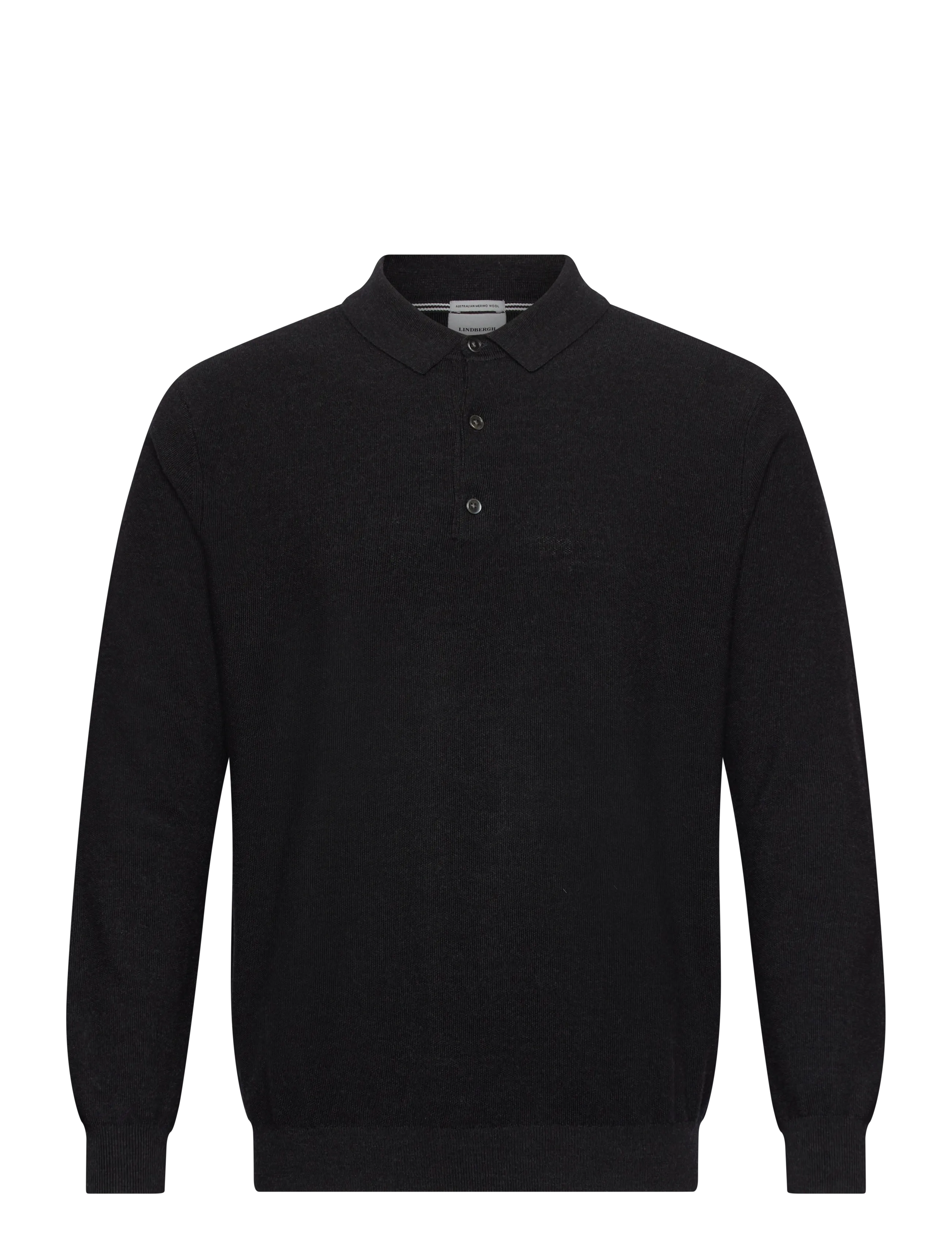 Lindbergh Black 100% merino polo knit - Strickmode - BLACK MEL / black