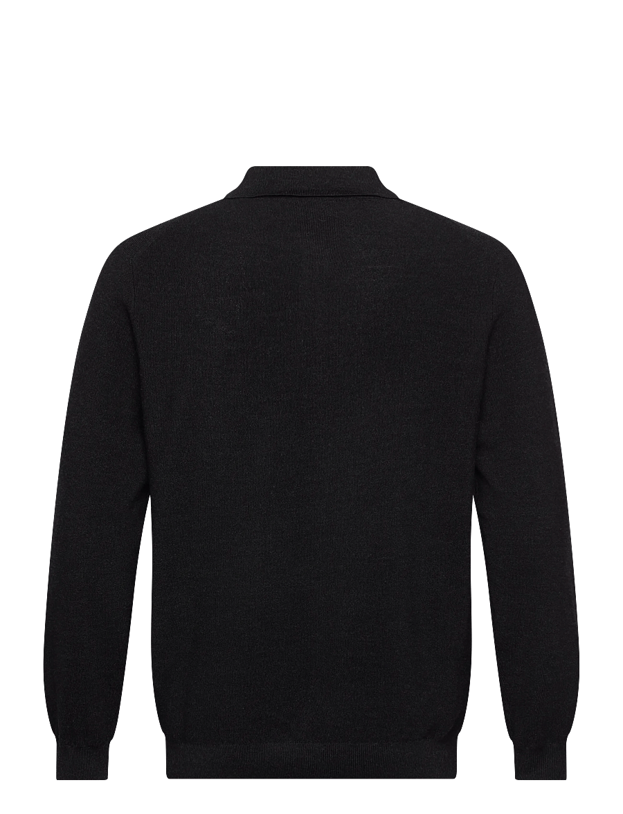 Lindbergh Black - 100% merino polo knit - poloer i strik med lange ærmer - black mel - 1