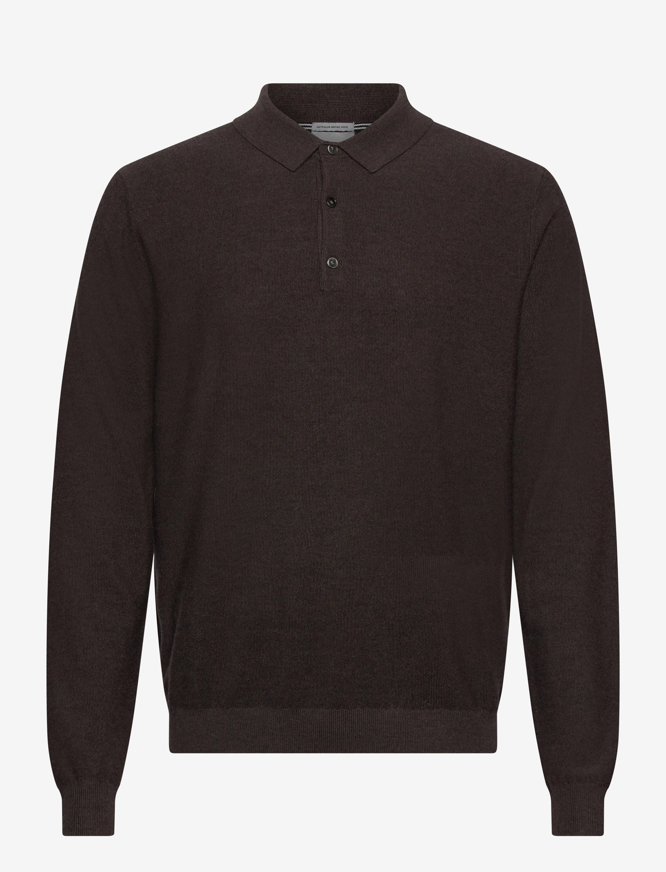 Lindbergh Black - 100% merino polo knit - stickade pikéer - dk brown mel - 0