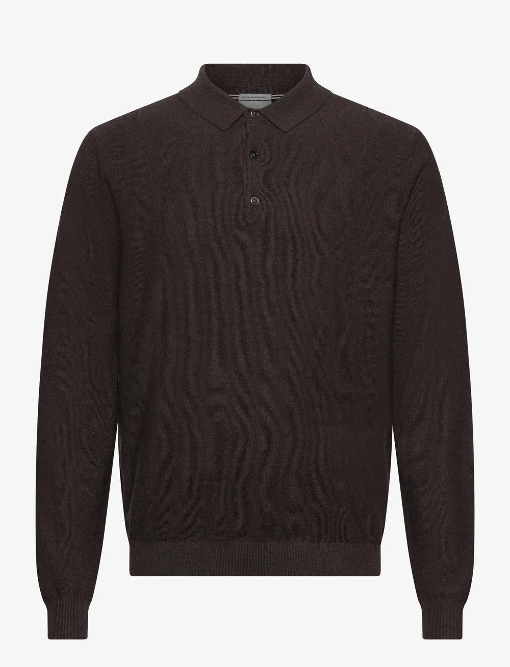 Lindbergh Black - 100% merino polo knit - adīti polo krekli ar garām piedurknēm - dk brown mel - 0
