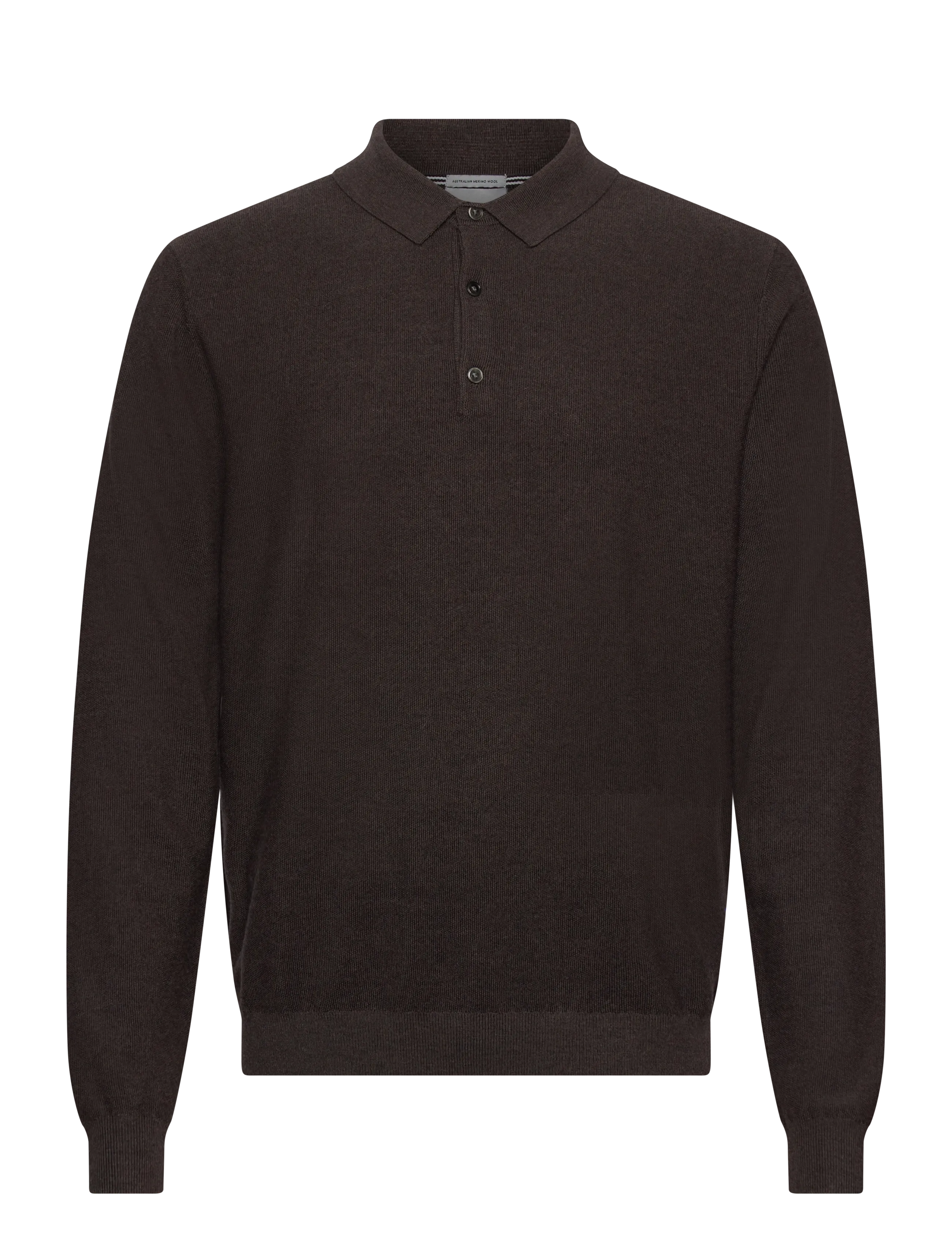 Lindbergh Black - 100% merino polo knit - långärmade stickade pikétröjor - dk brown mel - 0