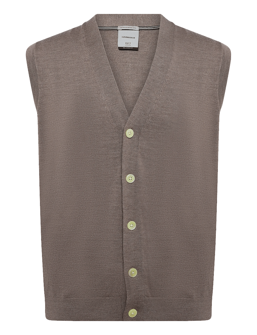 Lindbergh Black - 100 % merino botton through vest - stickade västar - dk sand mel - 1