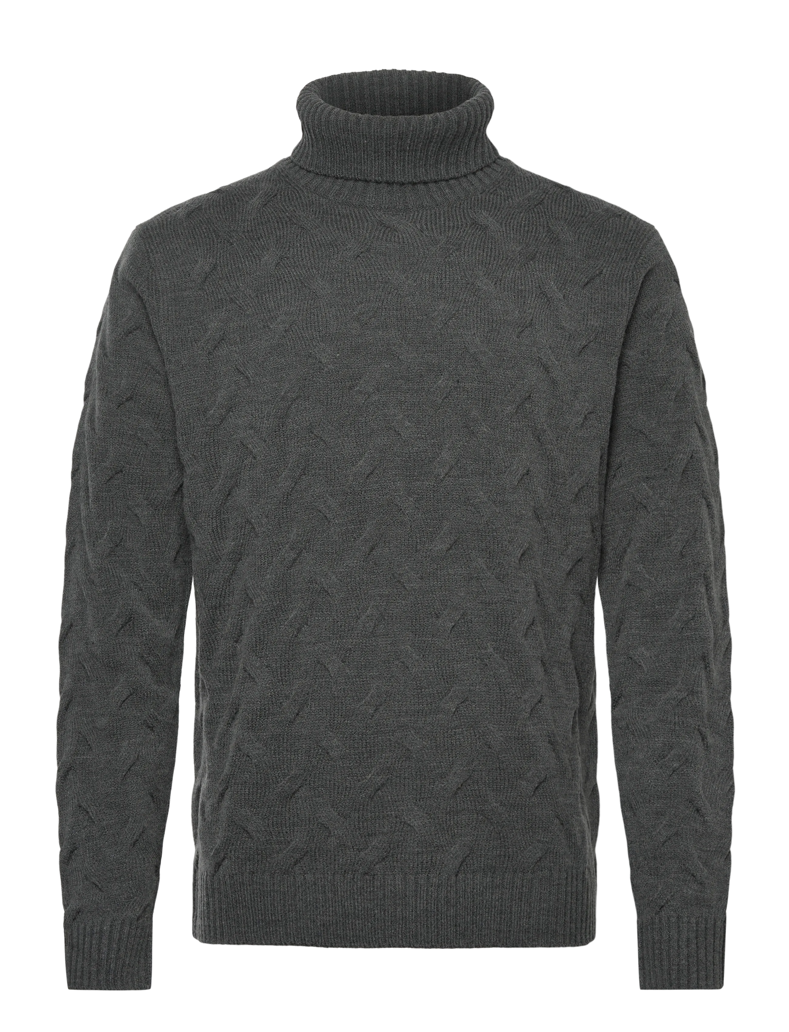 Lindbergh Black 1927 Merino blend texture roll neck - Col roulé - CHARCOAL MEL / grey