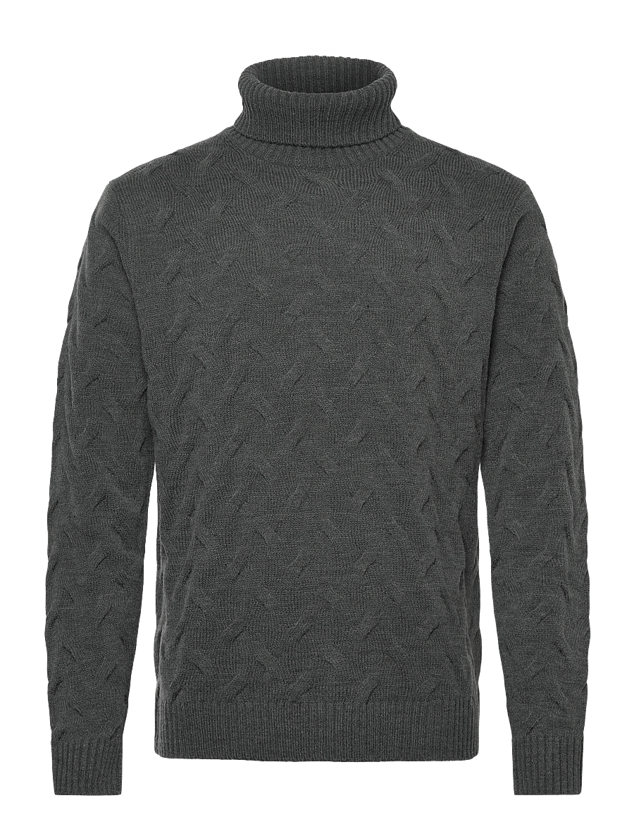Lindbergh Black - 1927 Merino blend texture roll neck - golfy - charcoal mel - 0