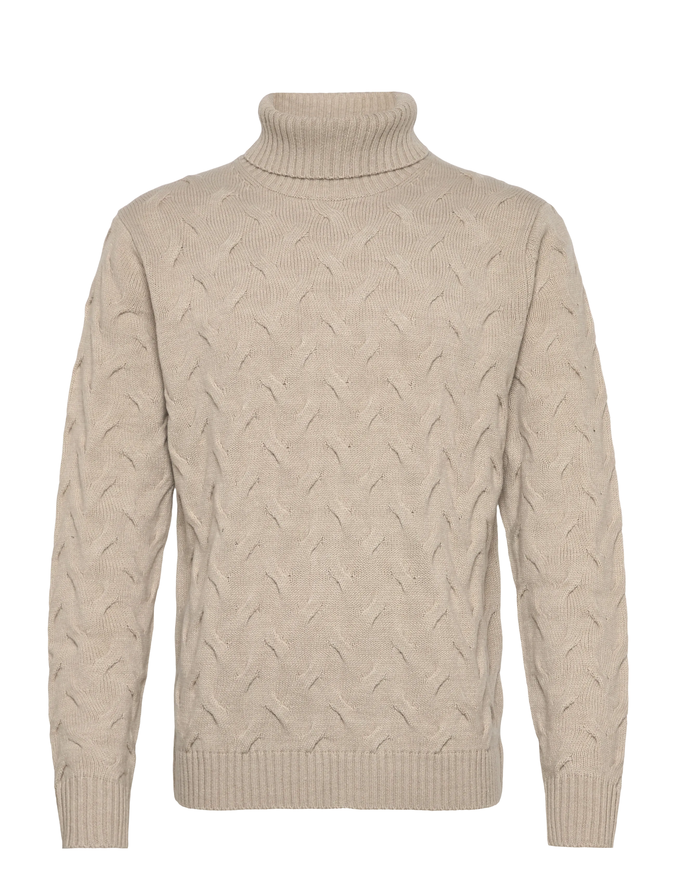 Lindbergh Black 1927 Merino blend texture roll neck - Clothing - OFF WHITE MEL / beige