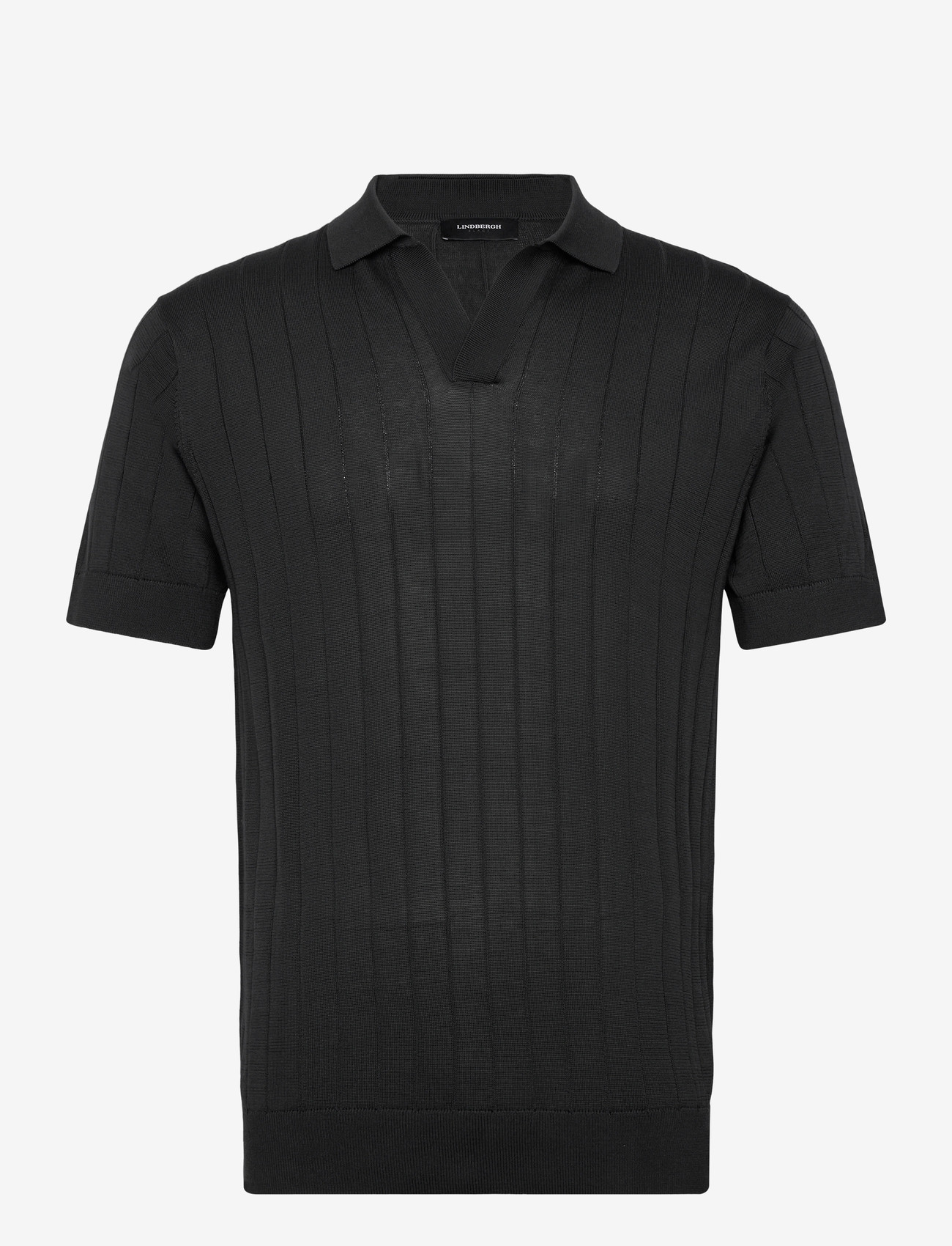 Lindbergh Black - Open collar knitted polo S/S - short-sleeved t-shirts - dk navy - 0