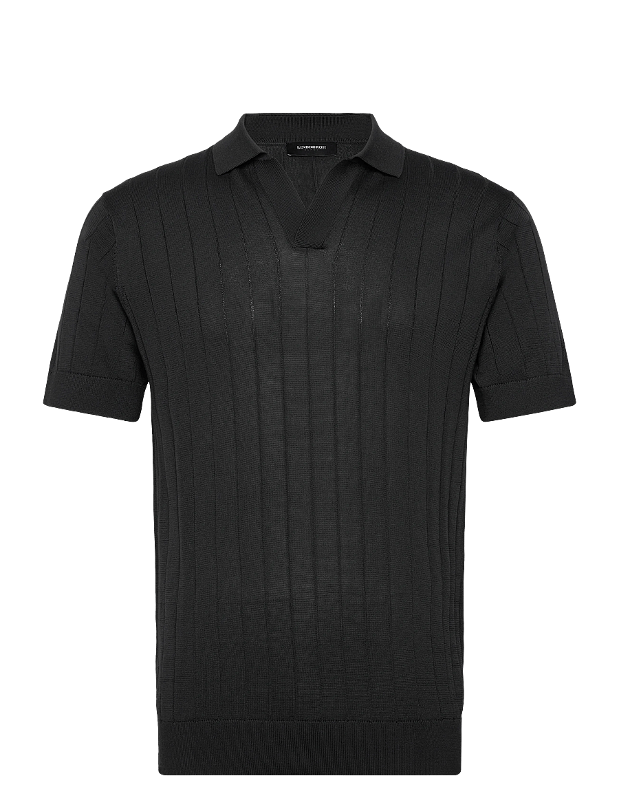 Lindbergh Black - Open collar knitted polo S/S - knitted polos - dk navy - 1