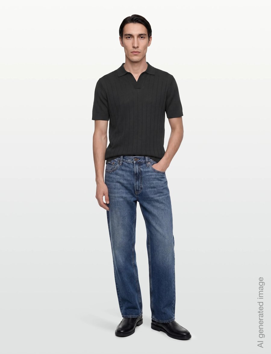Lindbergh Black - Open collar knitted polo S/S - knitted polos - dk navy - 0