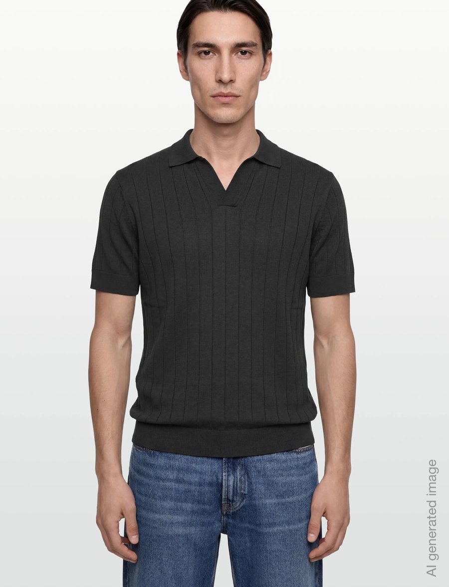Lindbergh Black - Open collar knitted polo S/S - knitted polos - dk navy - 3