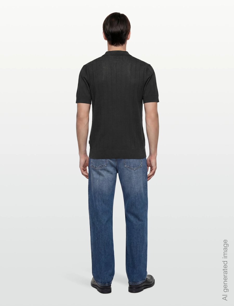 Lindbergh Black - Open collar knitted polo S/S - knitted polos - dk navy - 4