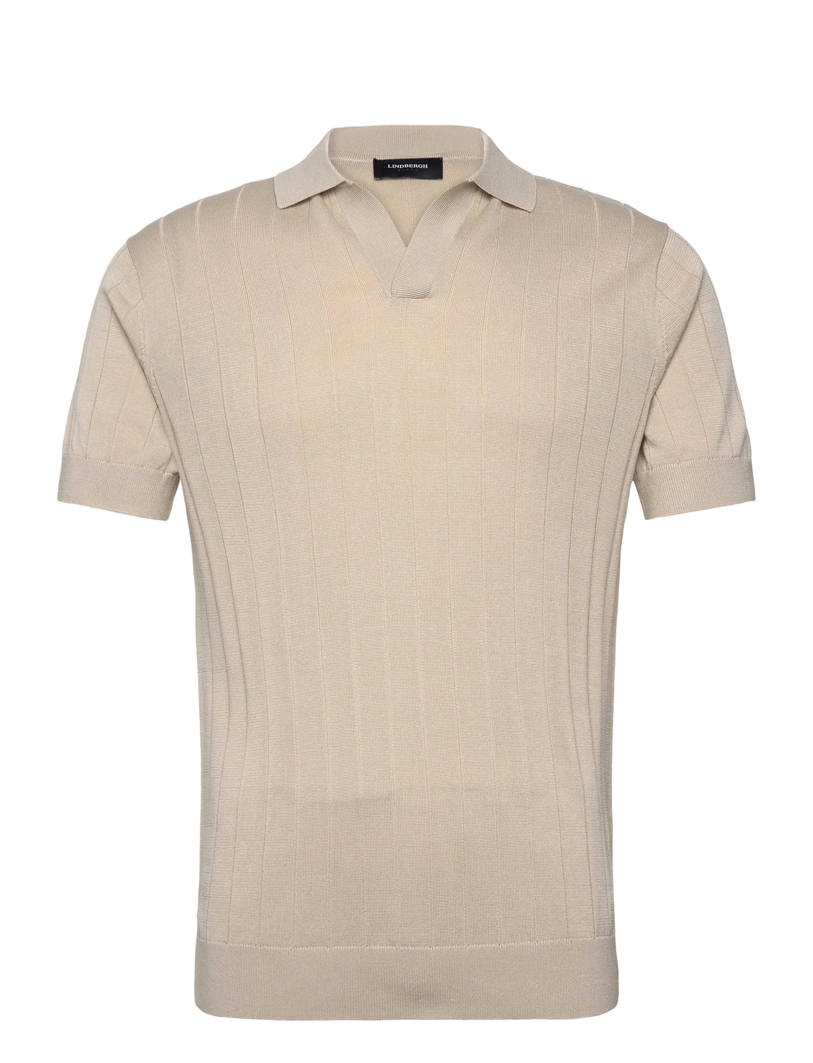 Lindbergh Black Open collar knitted polo S/S - Strandmode - KIT / cream