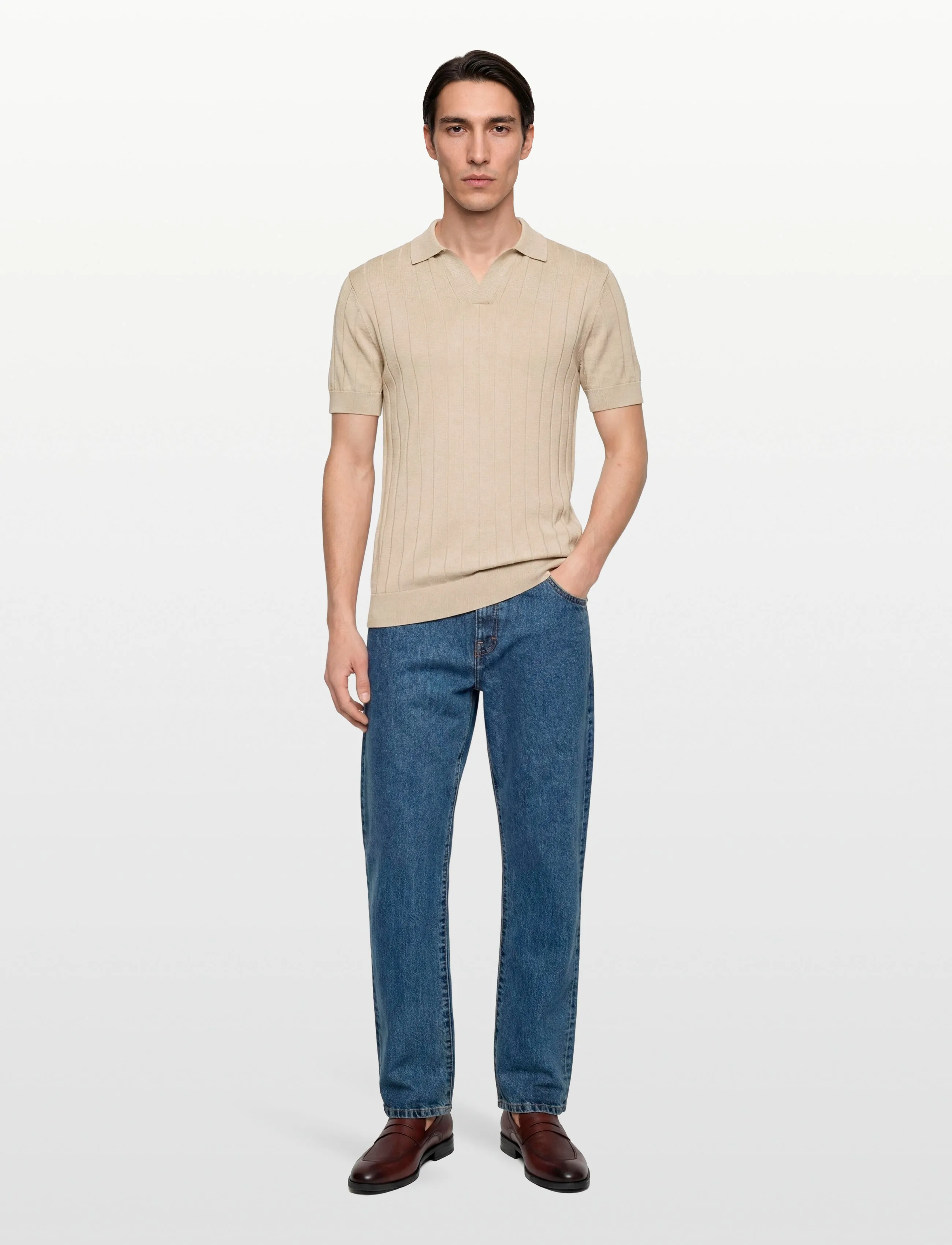 Lindbergh Black Open Collar Knitted Polo S/S, XXL, Cream, T-Shirts > Kortærmede, Herre